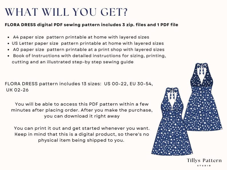 Halter Neck Mini Dress Sewing Pattern: Backless A-Line Dress, US 0-22 (PDF Download)