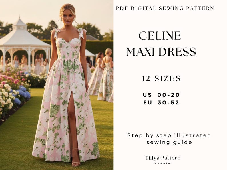 Evening Bustier Dress Sewing Pattern| Slit Dress Pattern| Corset Dress Pattern| Wedding Dress| Plus Size Sewing Pattern| US 00-20