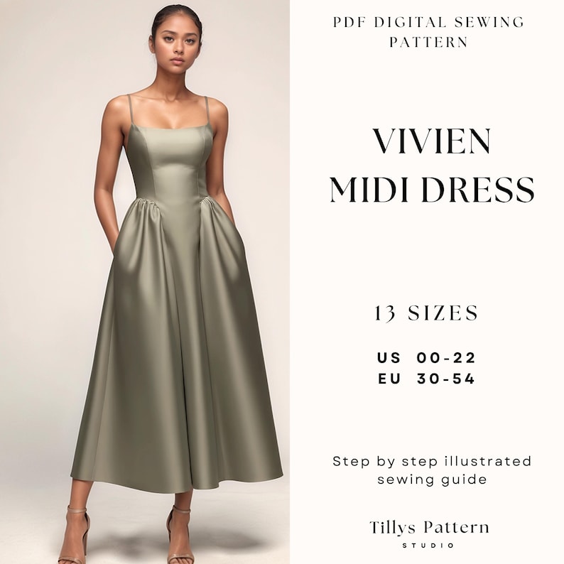 Midi Dress Sewing Pattern| Open Back Dress Pattern| Prom Dress Pattern| Wedding Dress Pattern|Plus Size Sewing Pattern| US 0-22 (PDF Download)