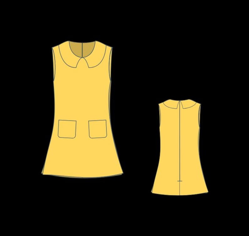 Vintage Trapeze Mini Dress Sewing Pattern, 60s A-Line Peter Pan Collar (PDF Download)