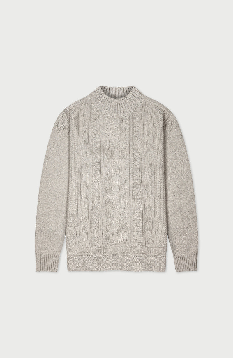 Mens Midweight Cotton Mock Neck Gansey Jumper