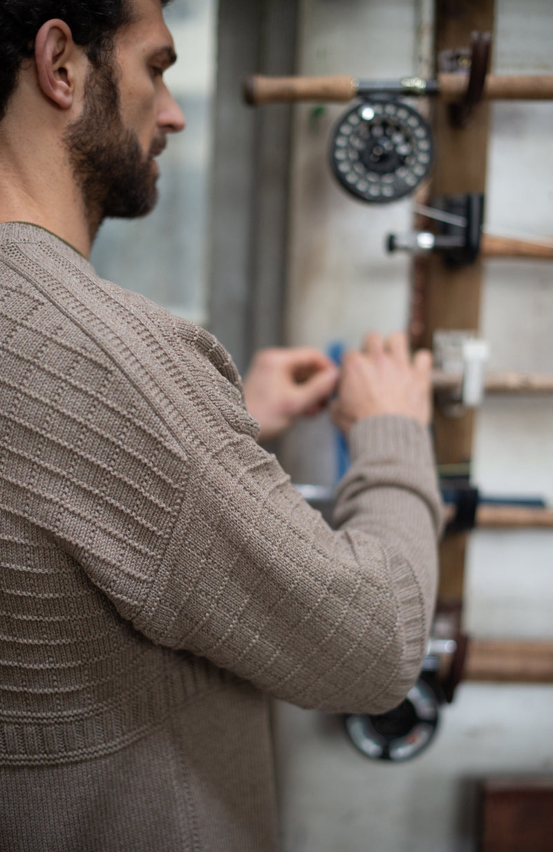 Mens Midweight Cotton Grid Knit Gansey Jumper