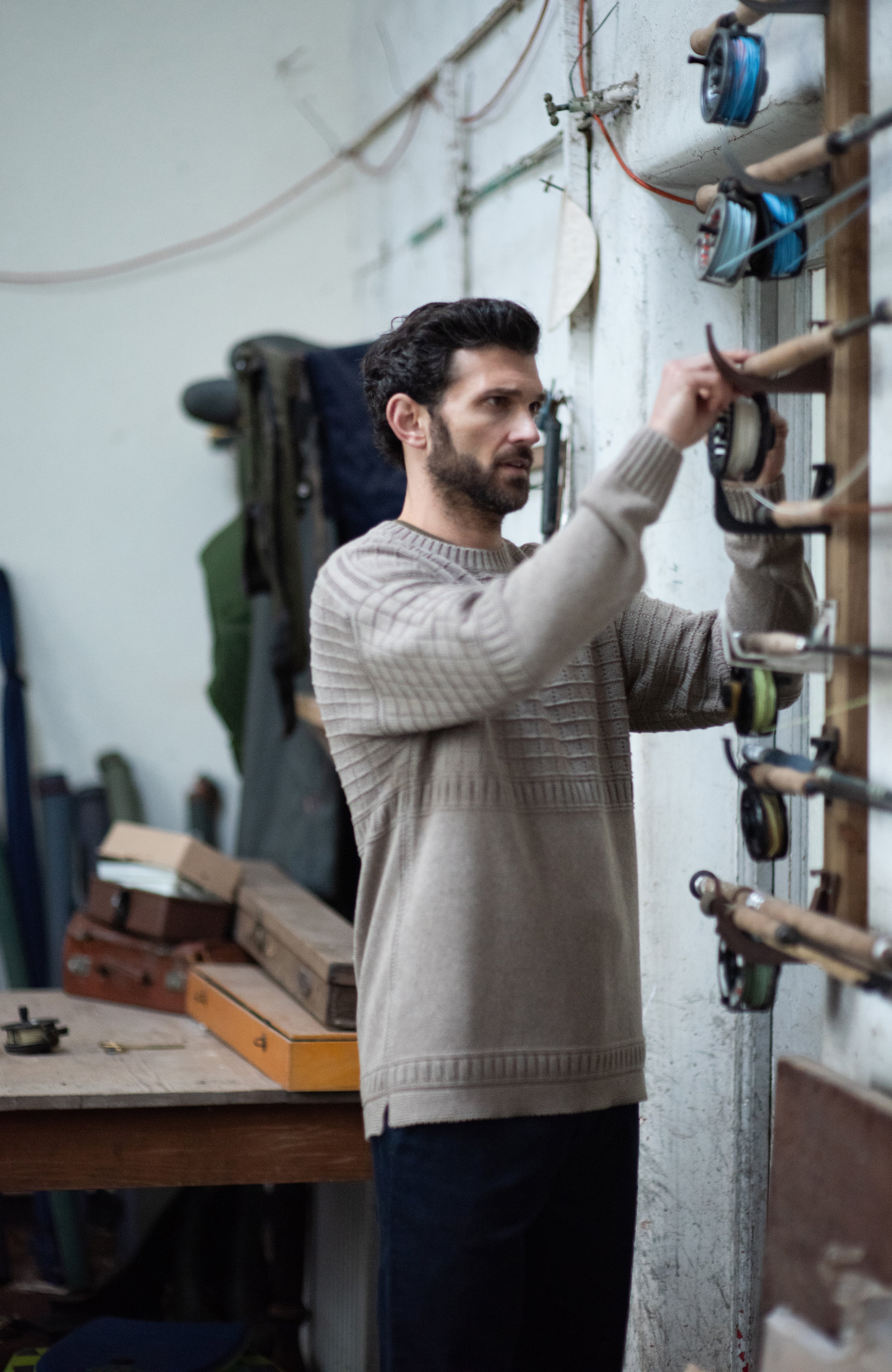 Mens Midweight Cotton Grid Knit Gansey Jumper