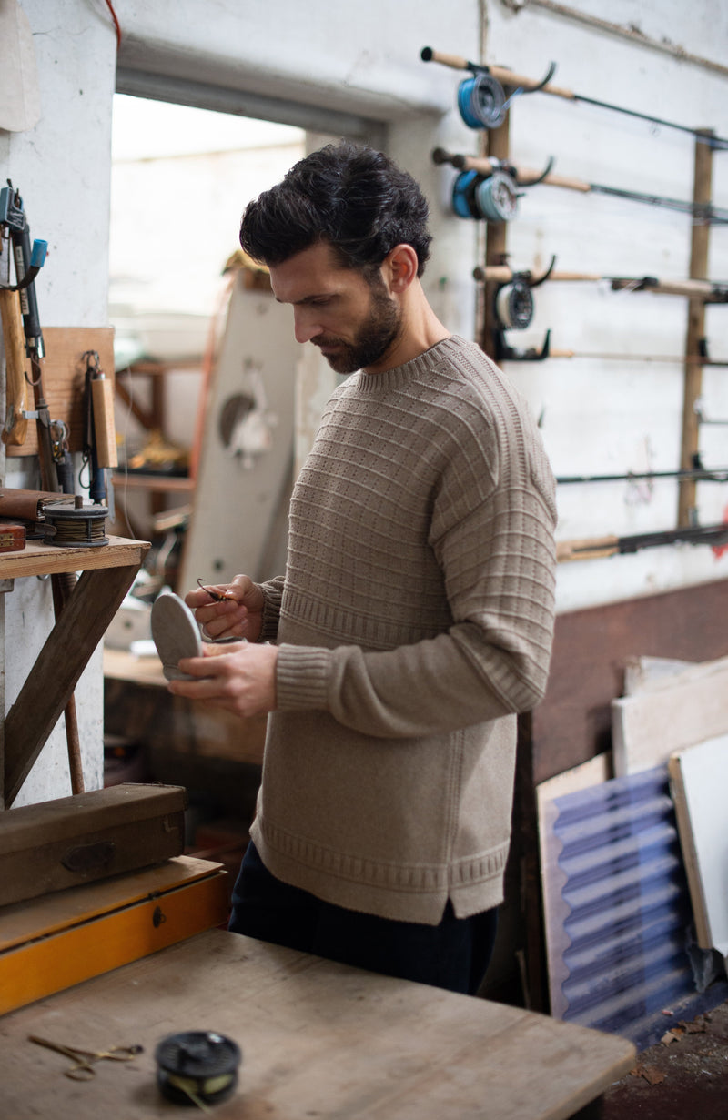 Mens Midweight Cotton Grid Knit Gansey Jumper