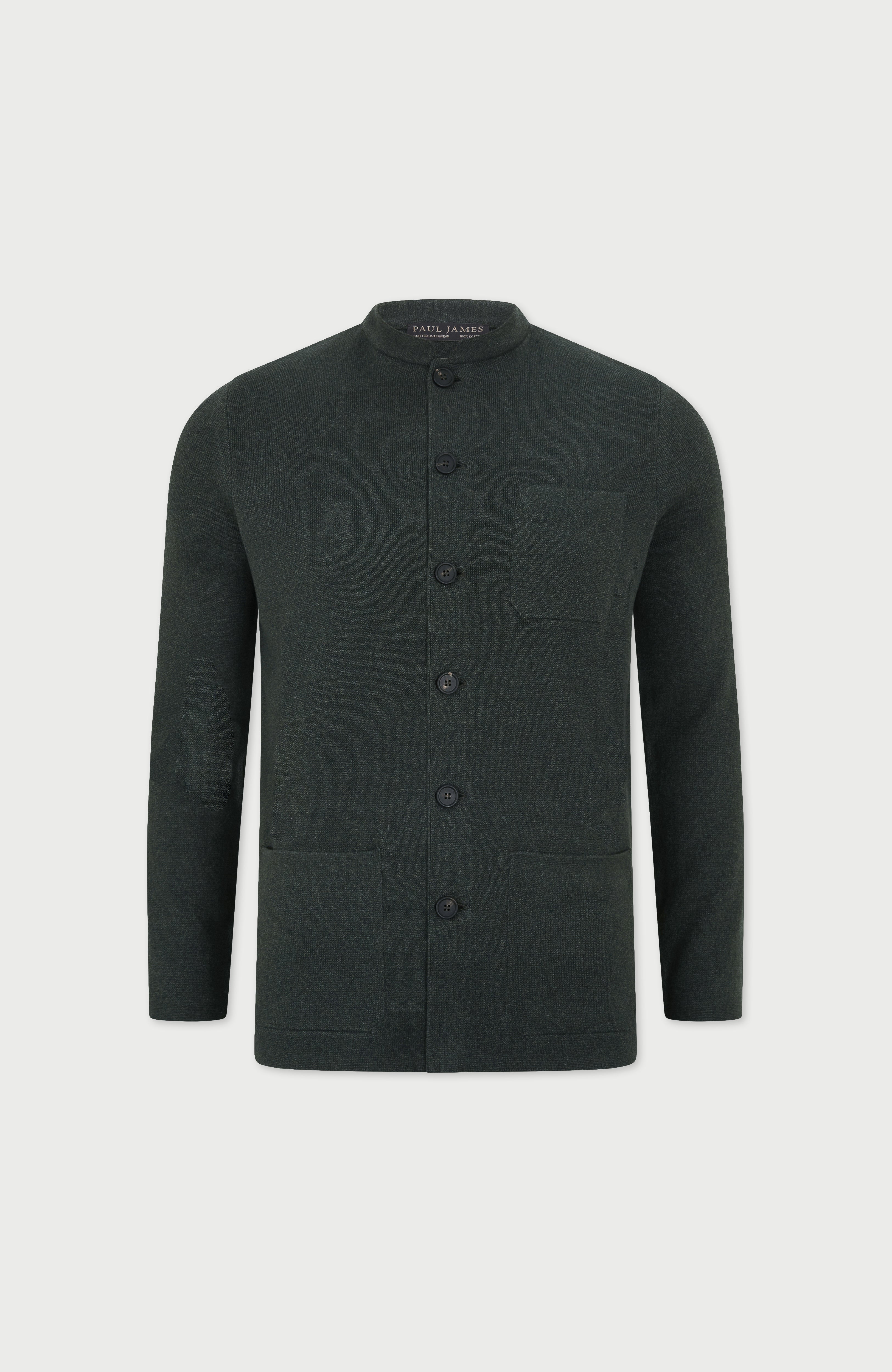 Mens Midweight Cotton Knitted Nehru Jacket