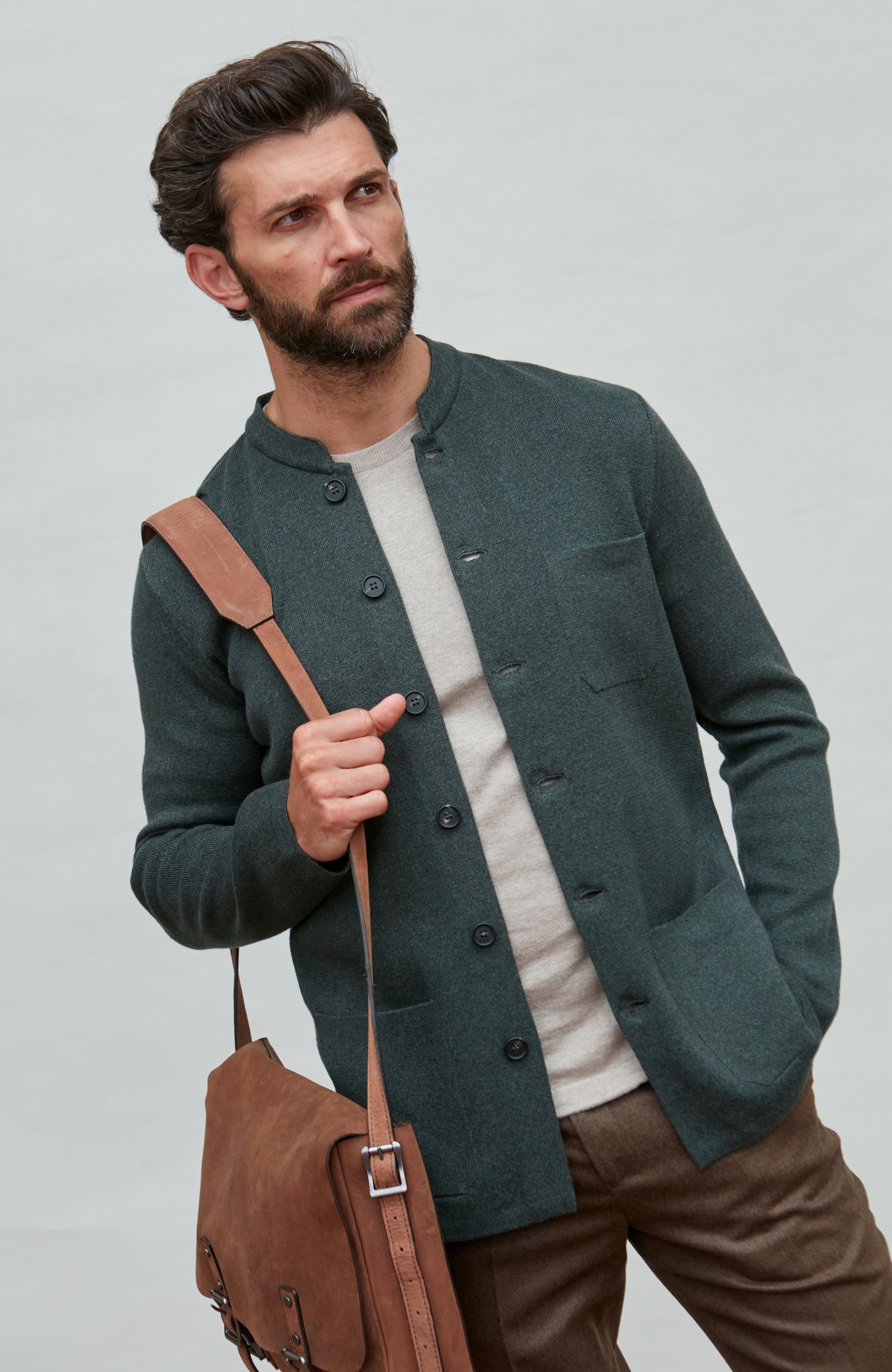 Mens Midweight Cotton Knitted Nehru Jacket