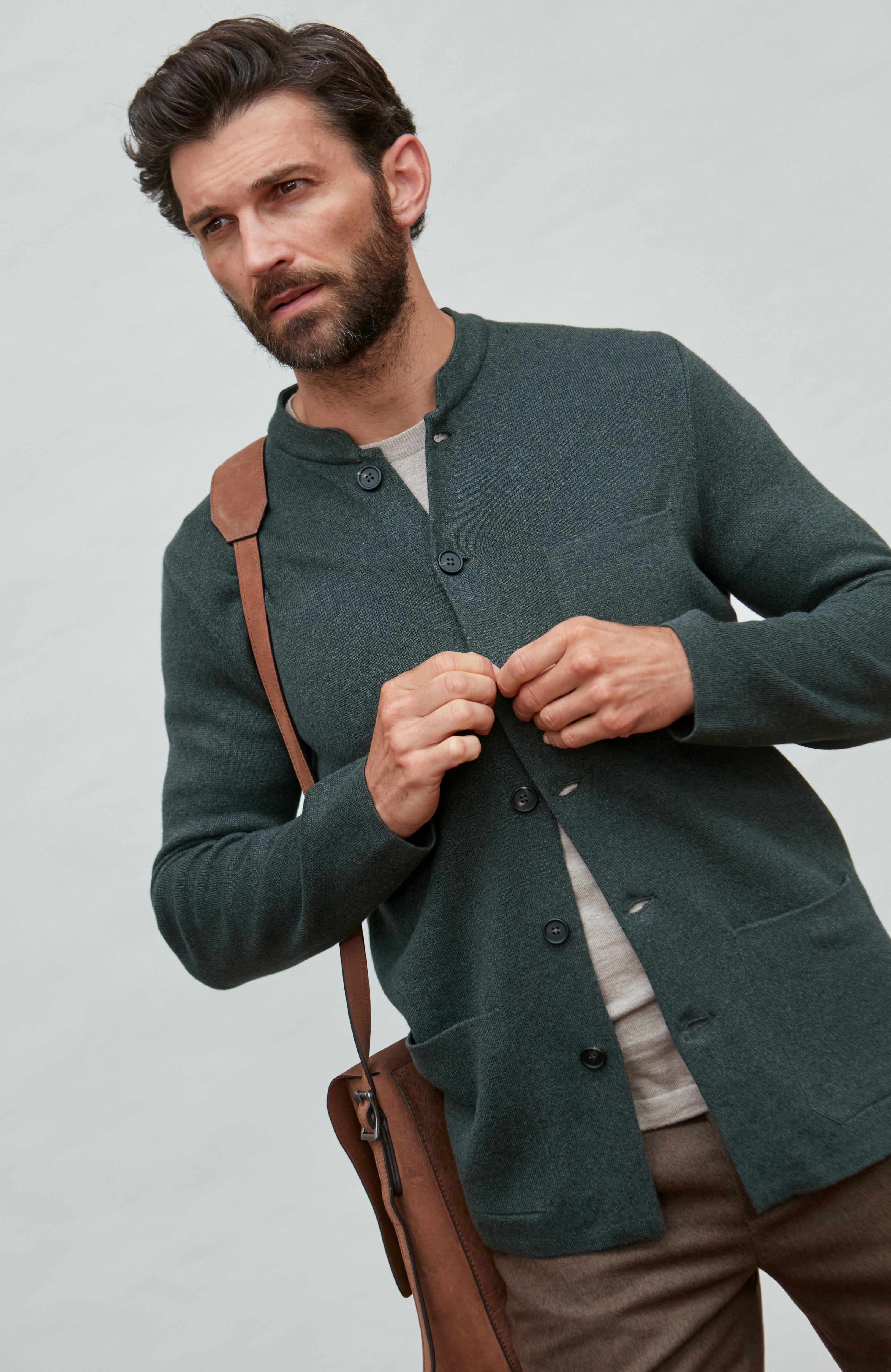 Mens Midweight Cotton Knitted Nehru Jacket