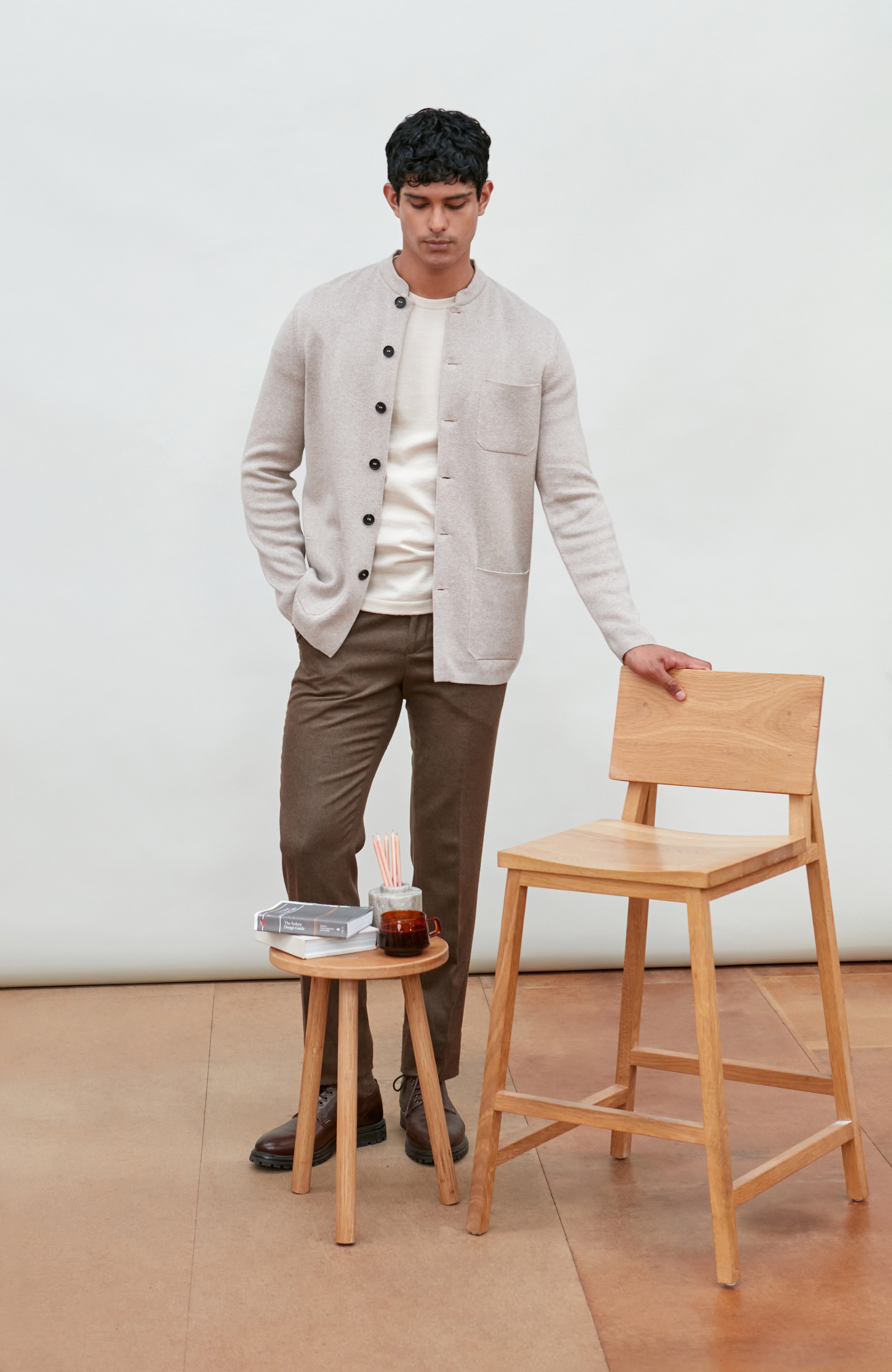 Mens Midweight Cotton Knitted Nehru Jacket