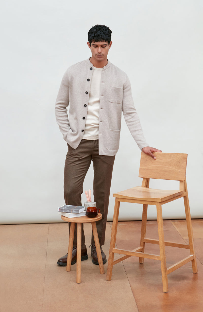Mens Midweight Cotton Knitted Nehru Jacket