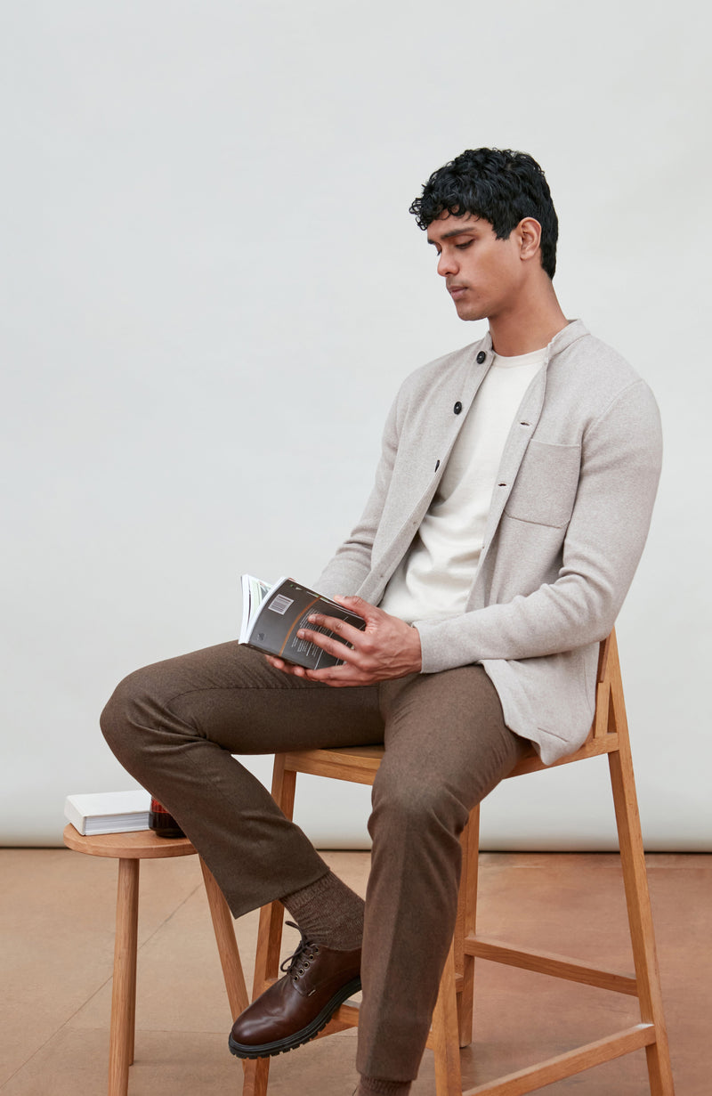 Mens Midweight Cotton Knitted Nehru Jacket