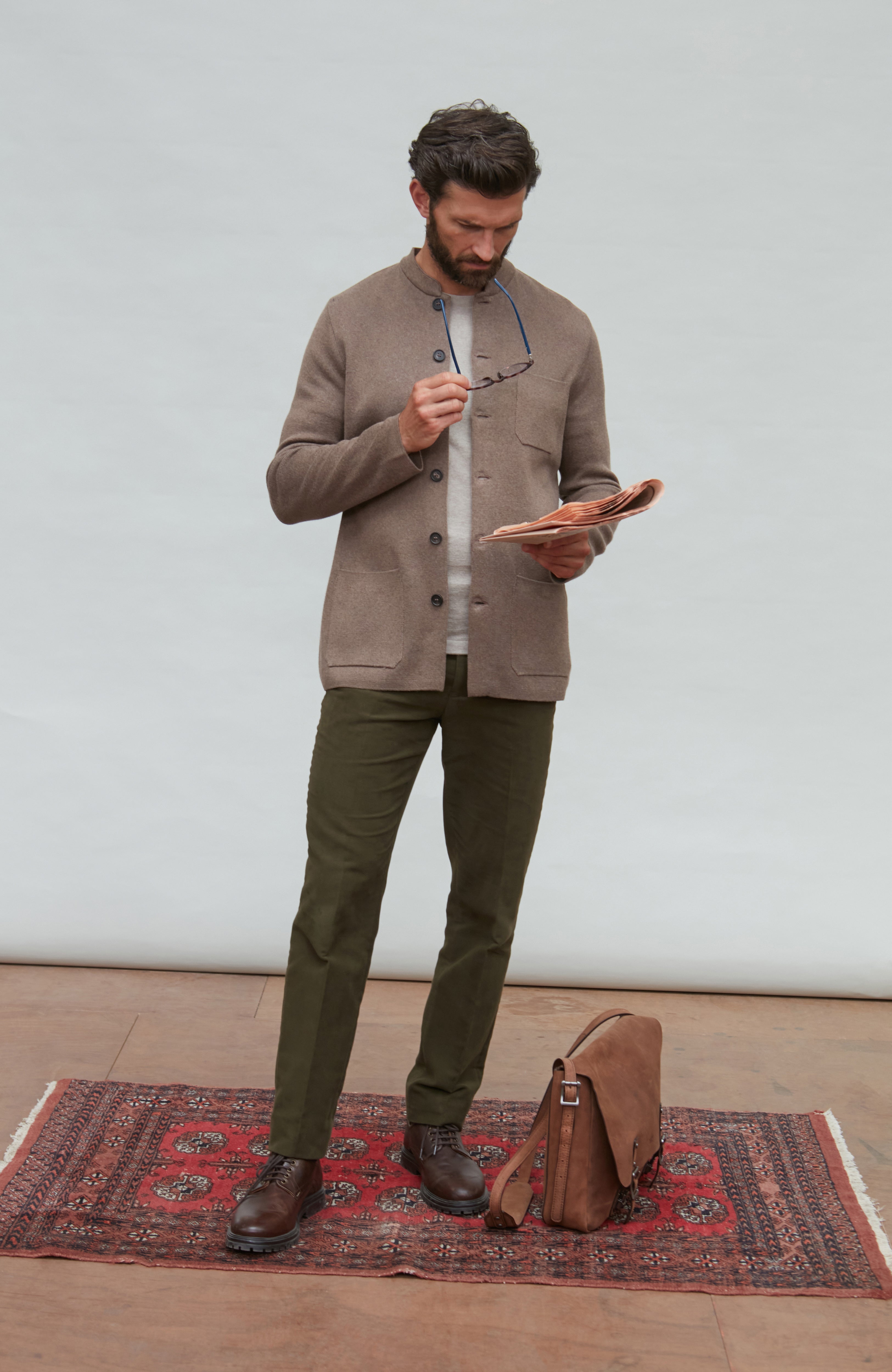 Mens Midweight Cotton Knitted Nehru Jacket
