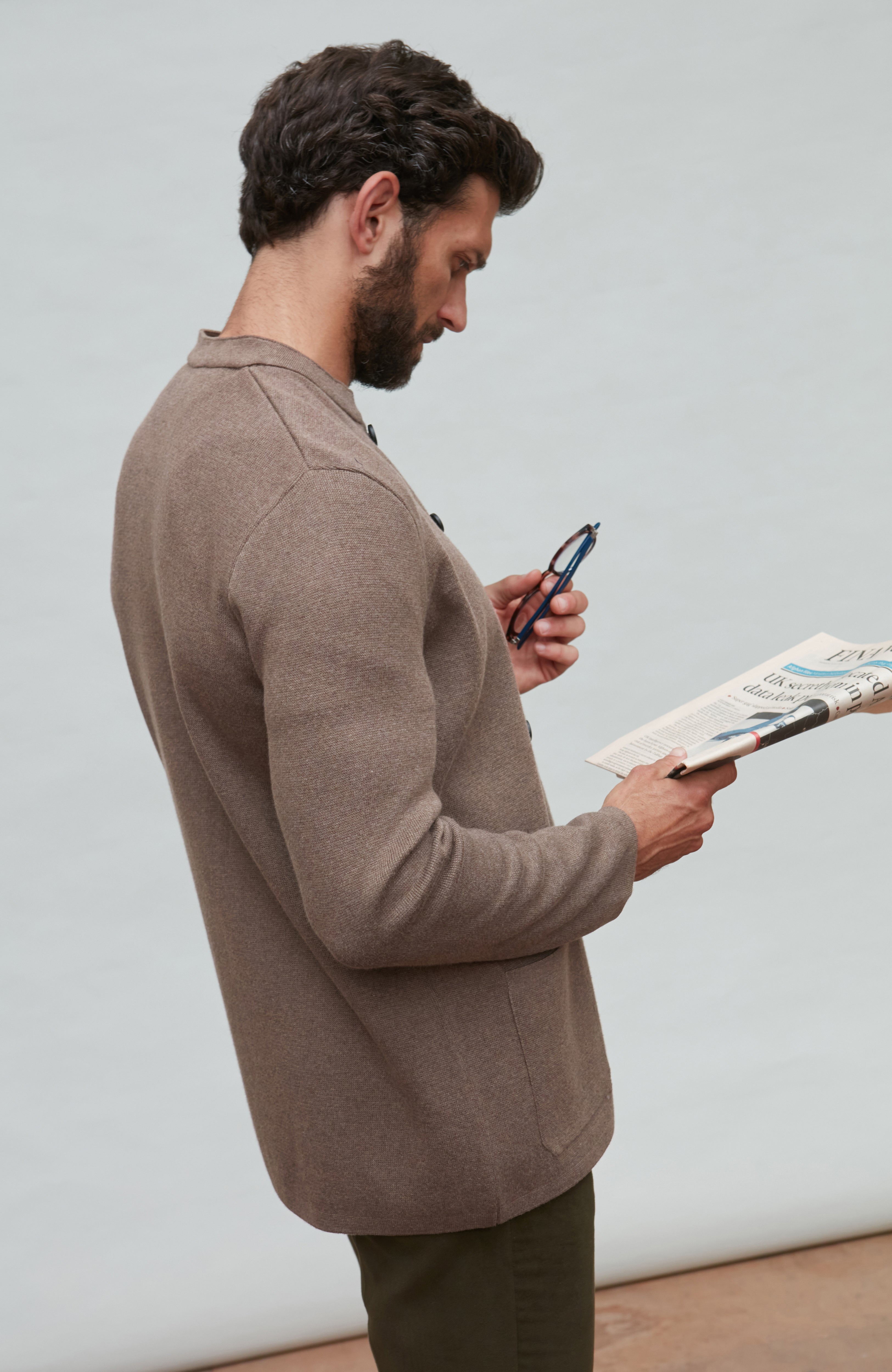 Mens Midweight Cotton Knitted Nehru Jacket