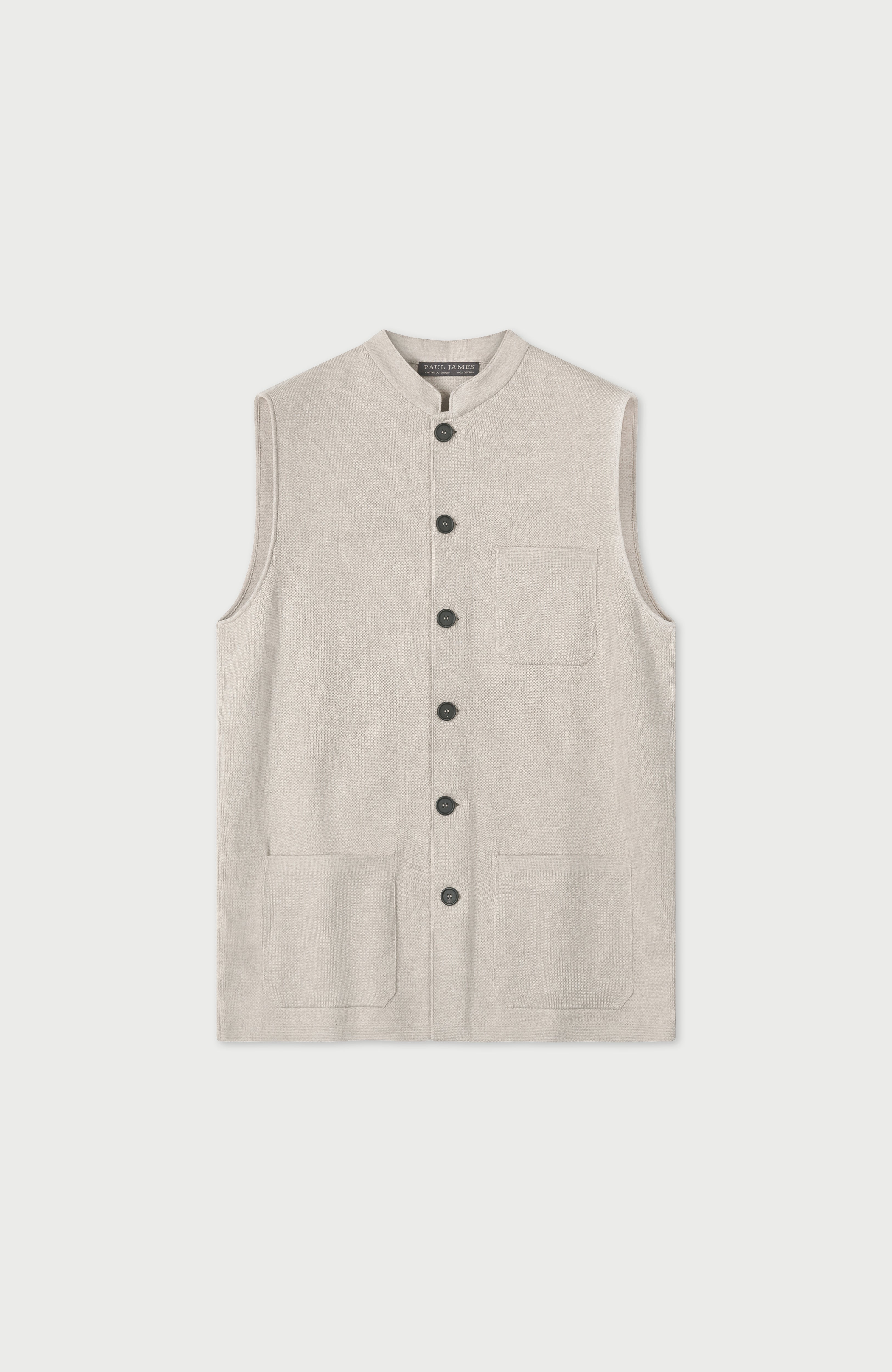Mens Midweight Cotton Knitted Nehru Waistcoat