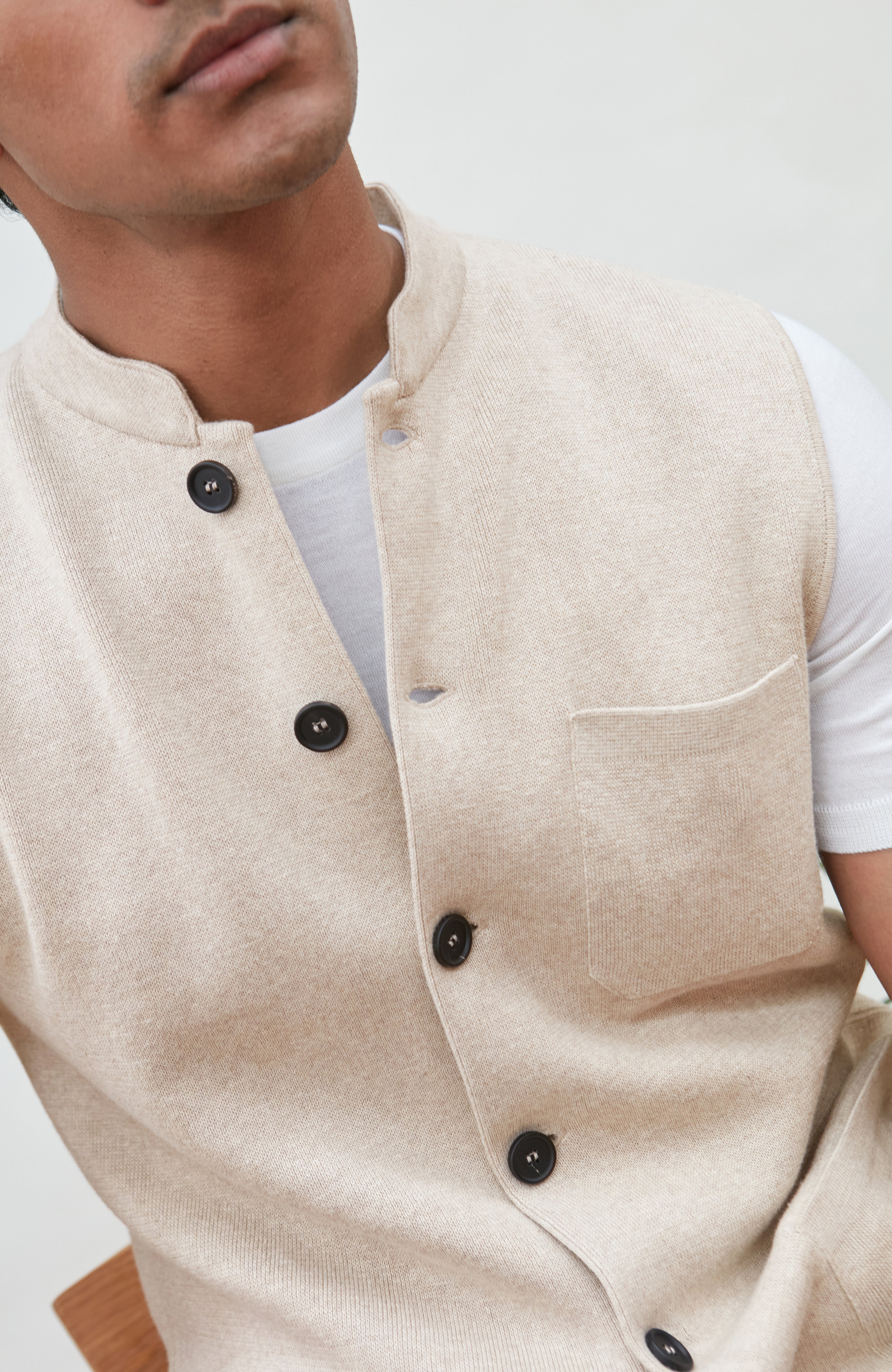 Mens Midweight Cotton Knitted Nehru Waistcoat