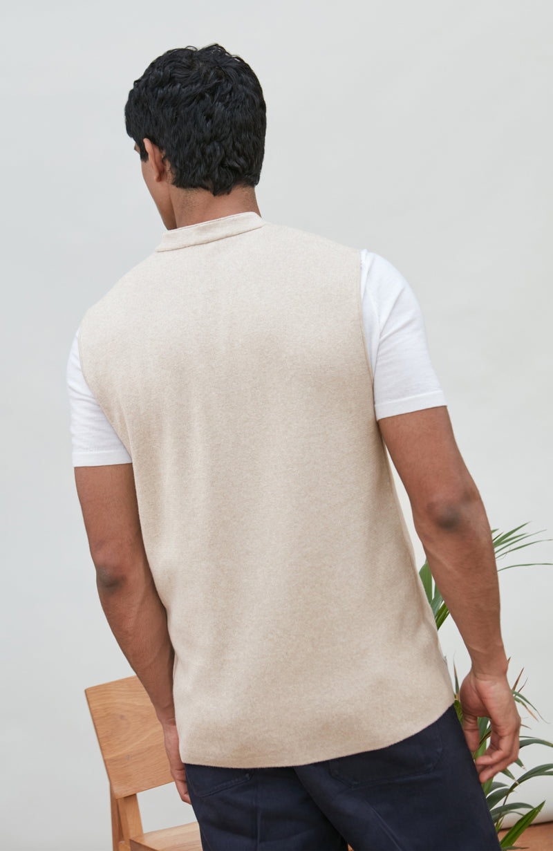 Mens Midweight Cotton Knitted Nehru Waistcoat