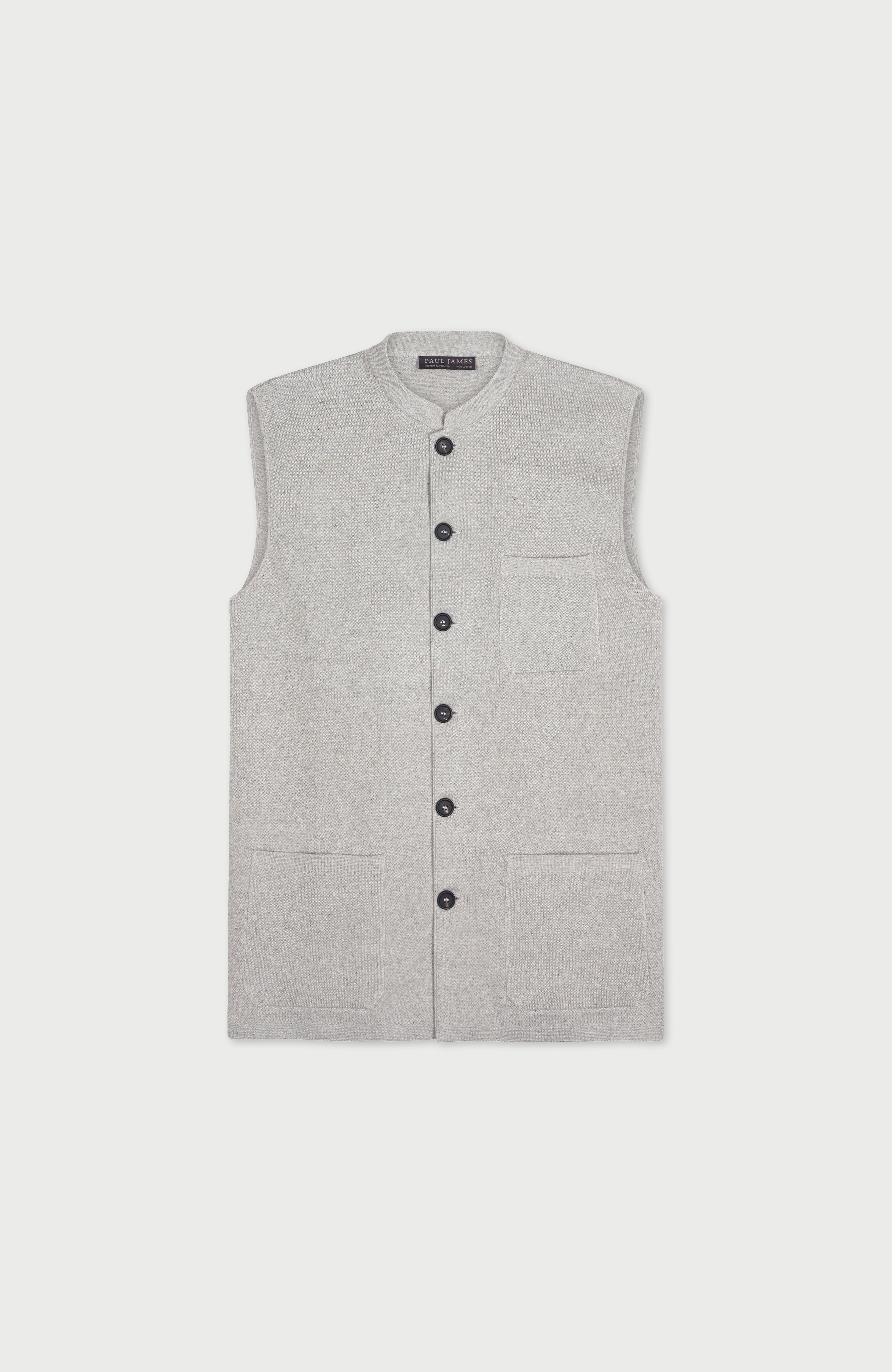 Mens Midweight Cotton Knitted Nehru Waistcoat
