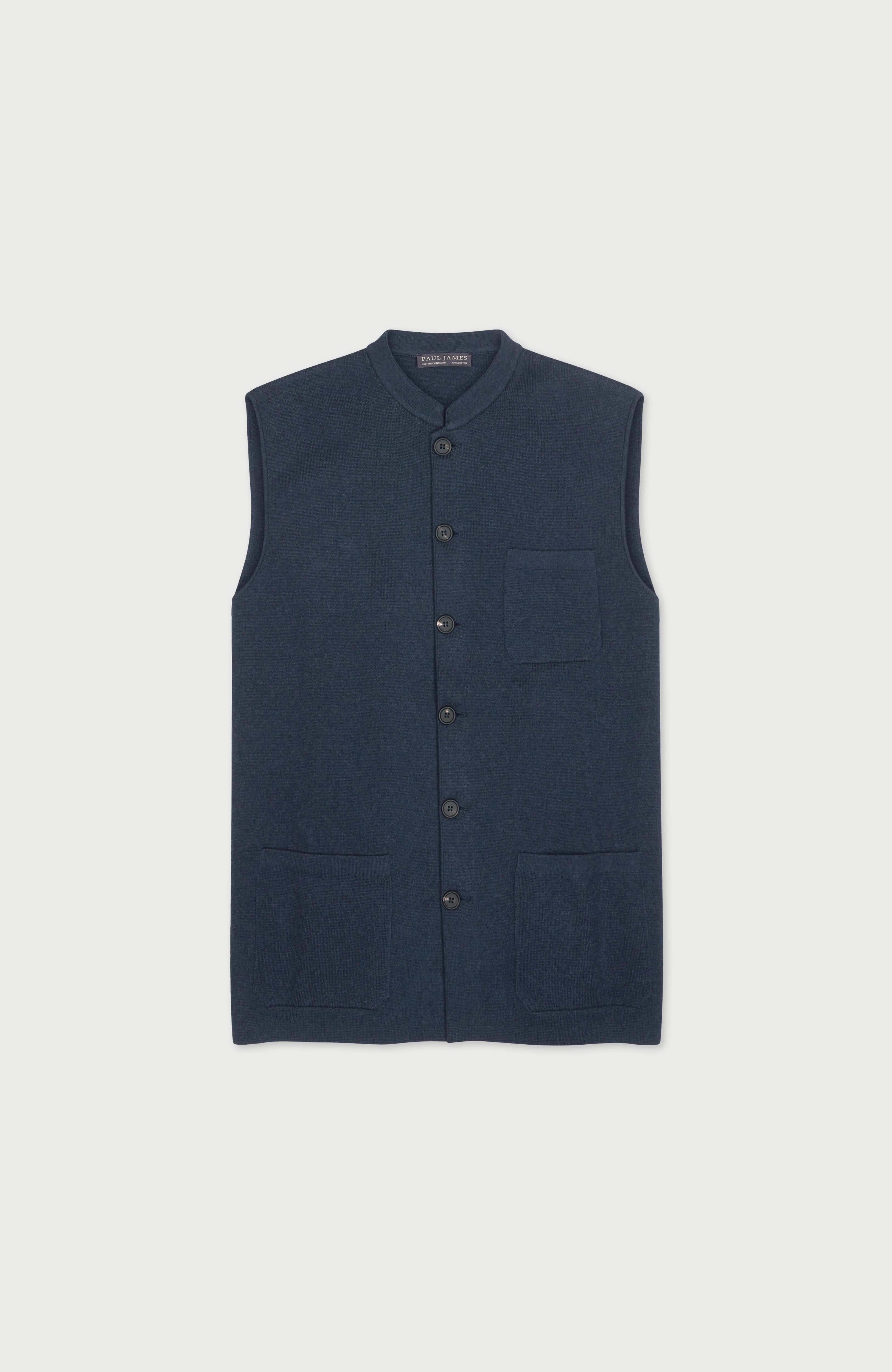 Mens Midweight Cotton Knitted Nehru Waistcoat