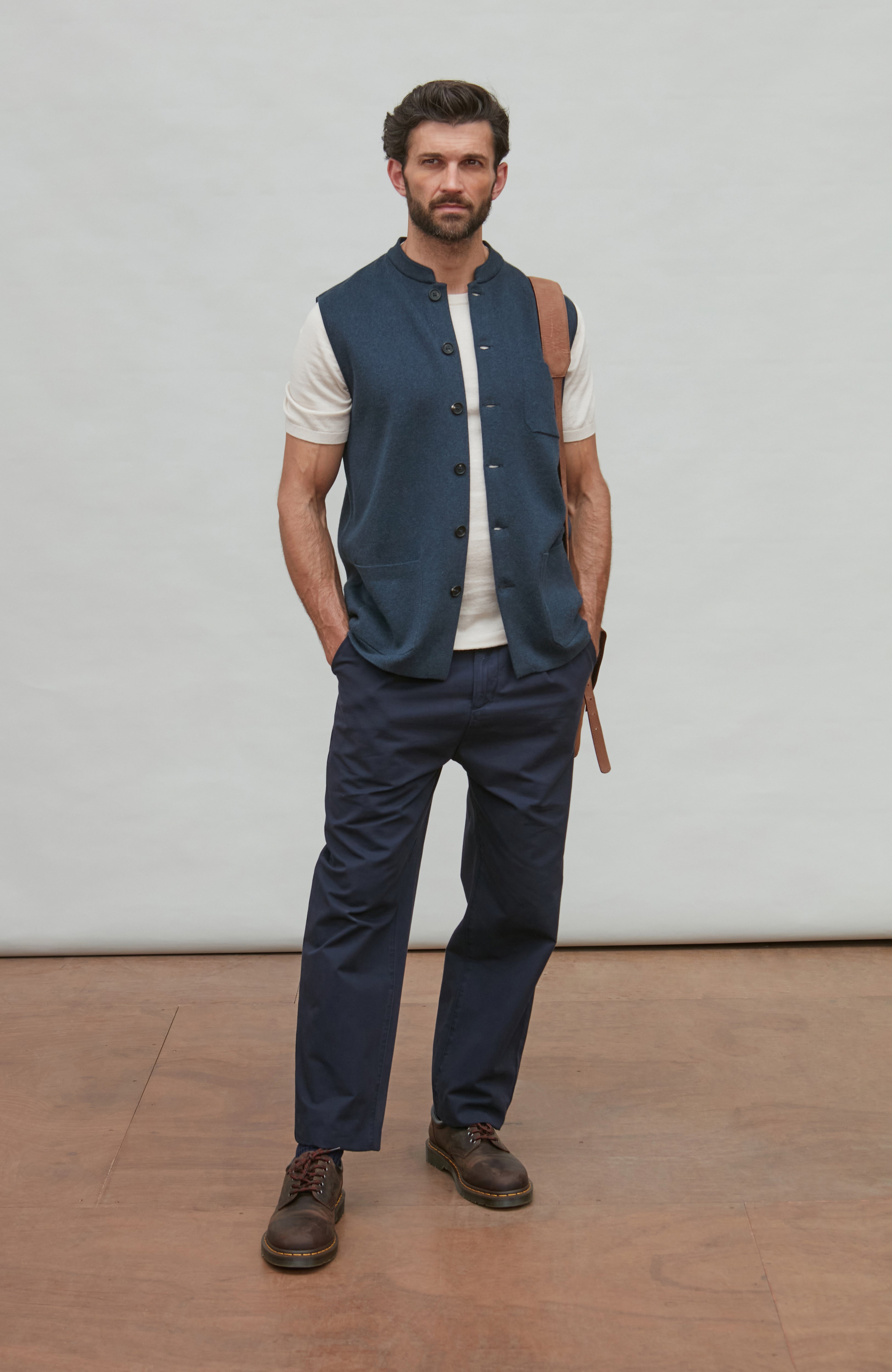 Mens Midweight Cotton Knitted Nehru Waistcoat