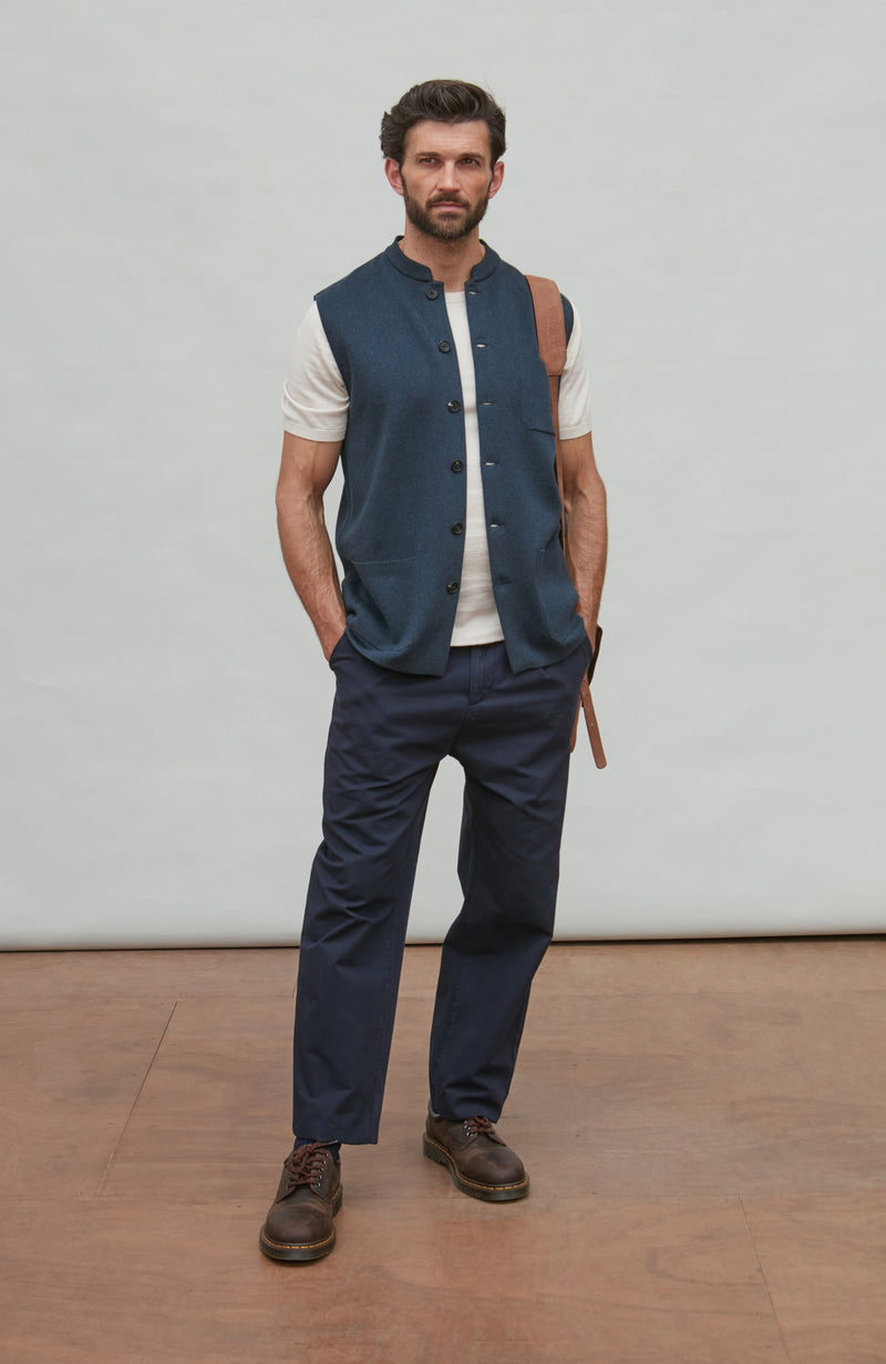 Mens Midweight Cotton Knitted Nehru Waistcoat