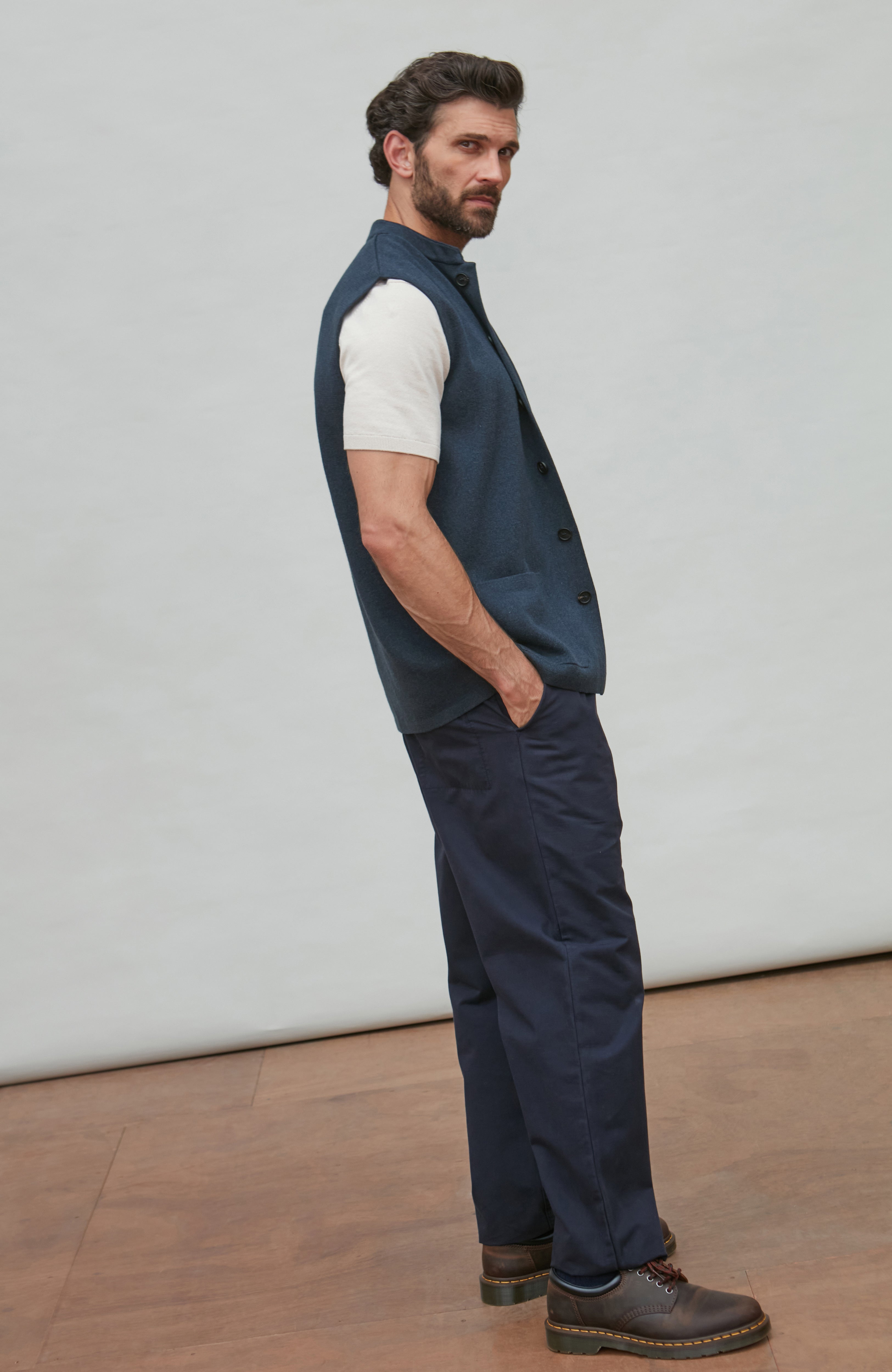 Mens Midweight Cotton Knitted Nehru Waistcoat