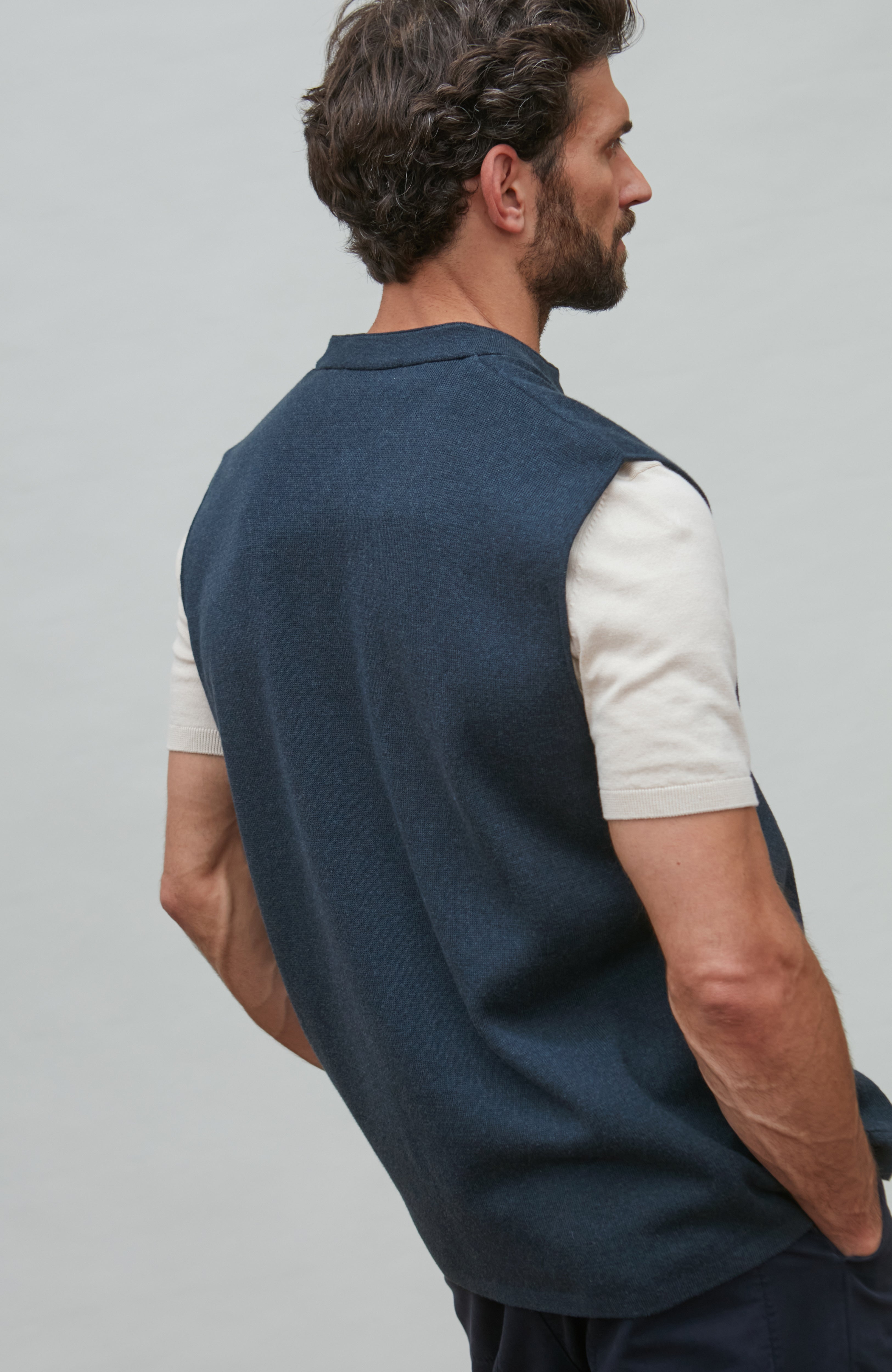 Mens Midweight Cotton Knitted Nehru Waistcoat