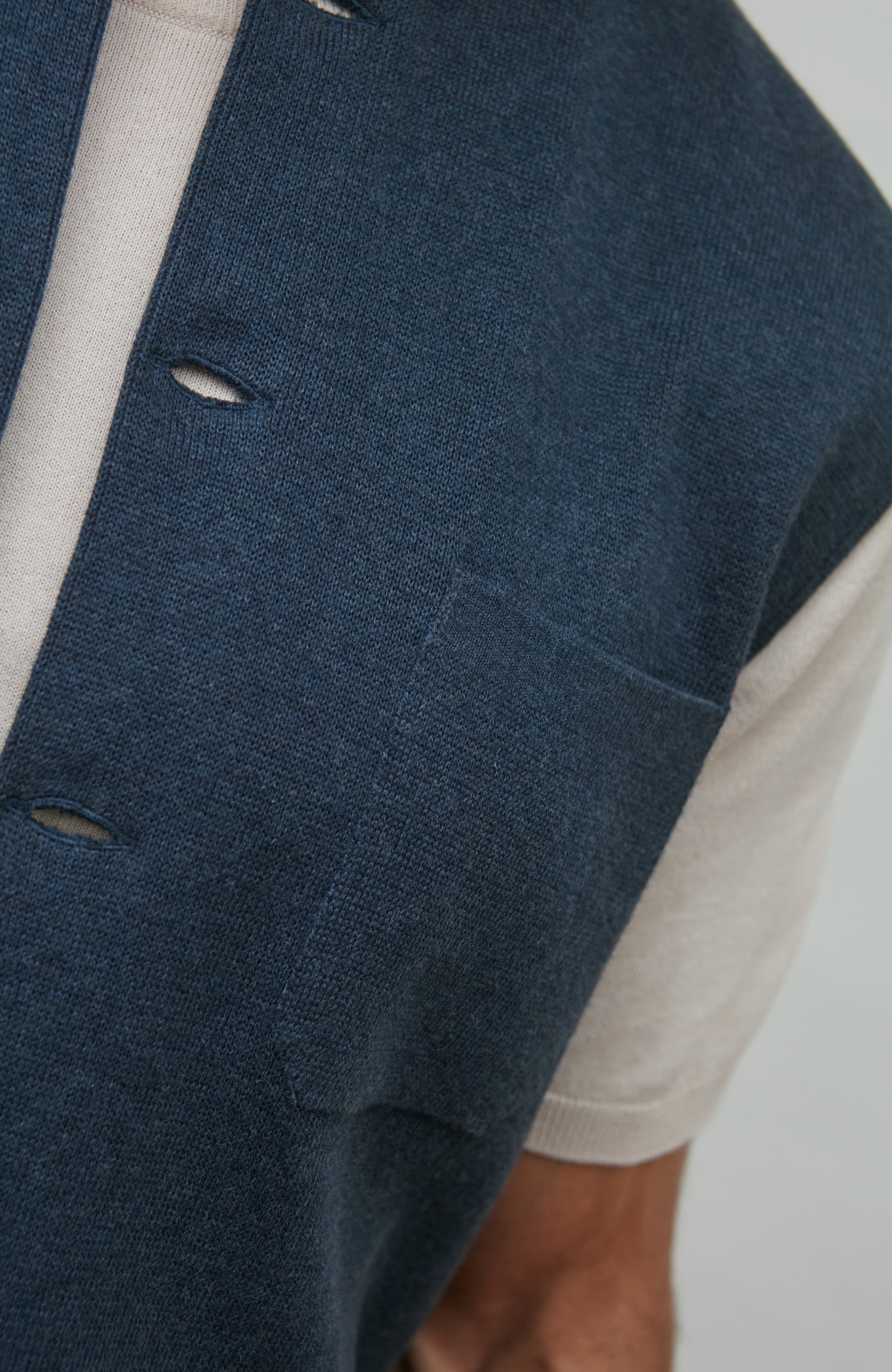 Mens Midweight Cotton Knitted Nehru Waistcoat