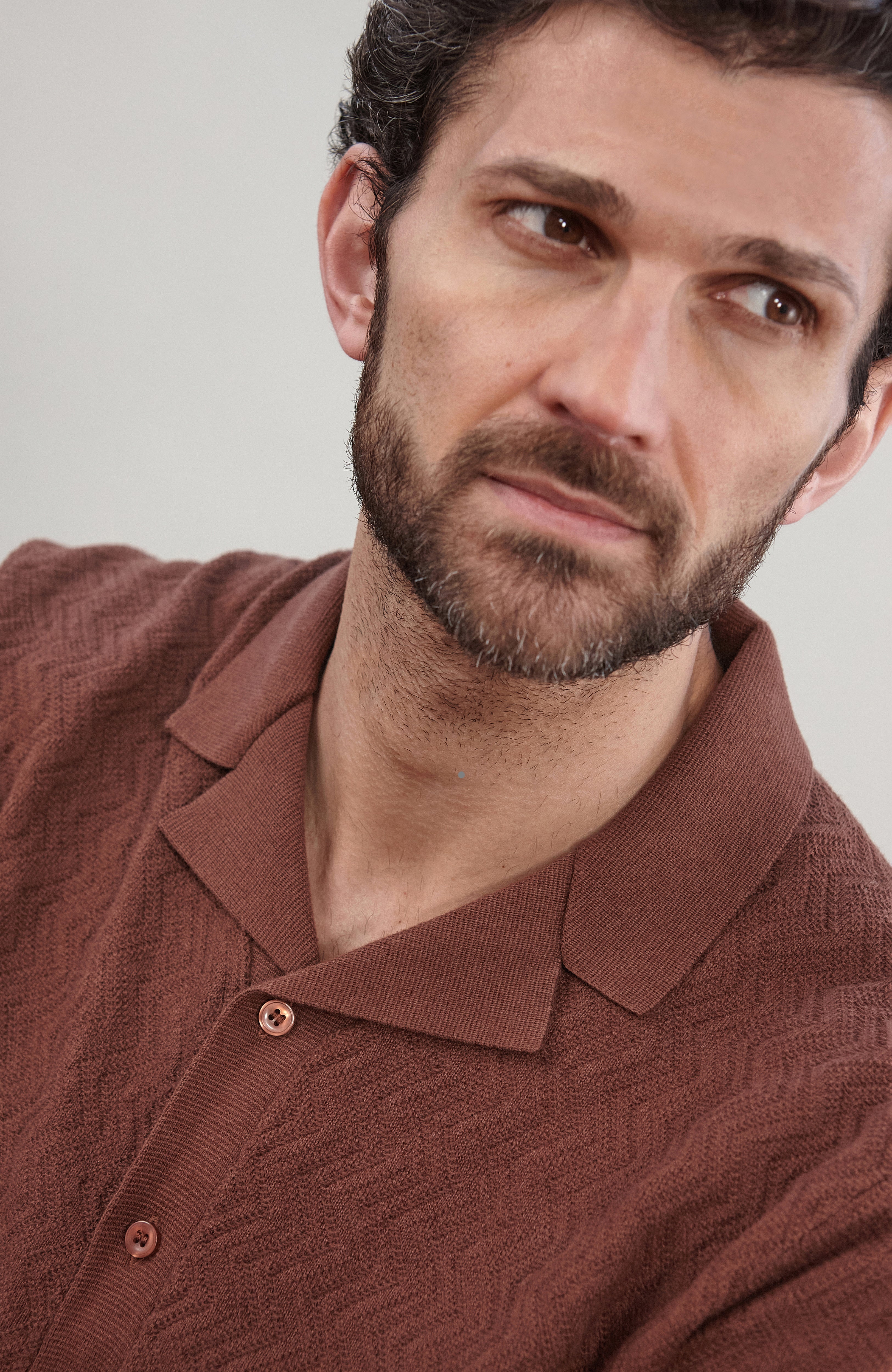 Mens Cotton Linen Racking Knit Resort Shirt