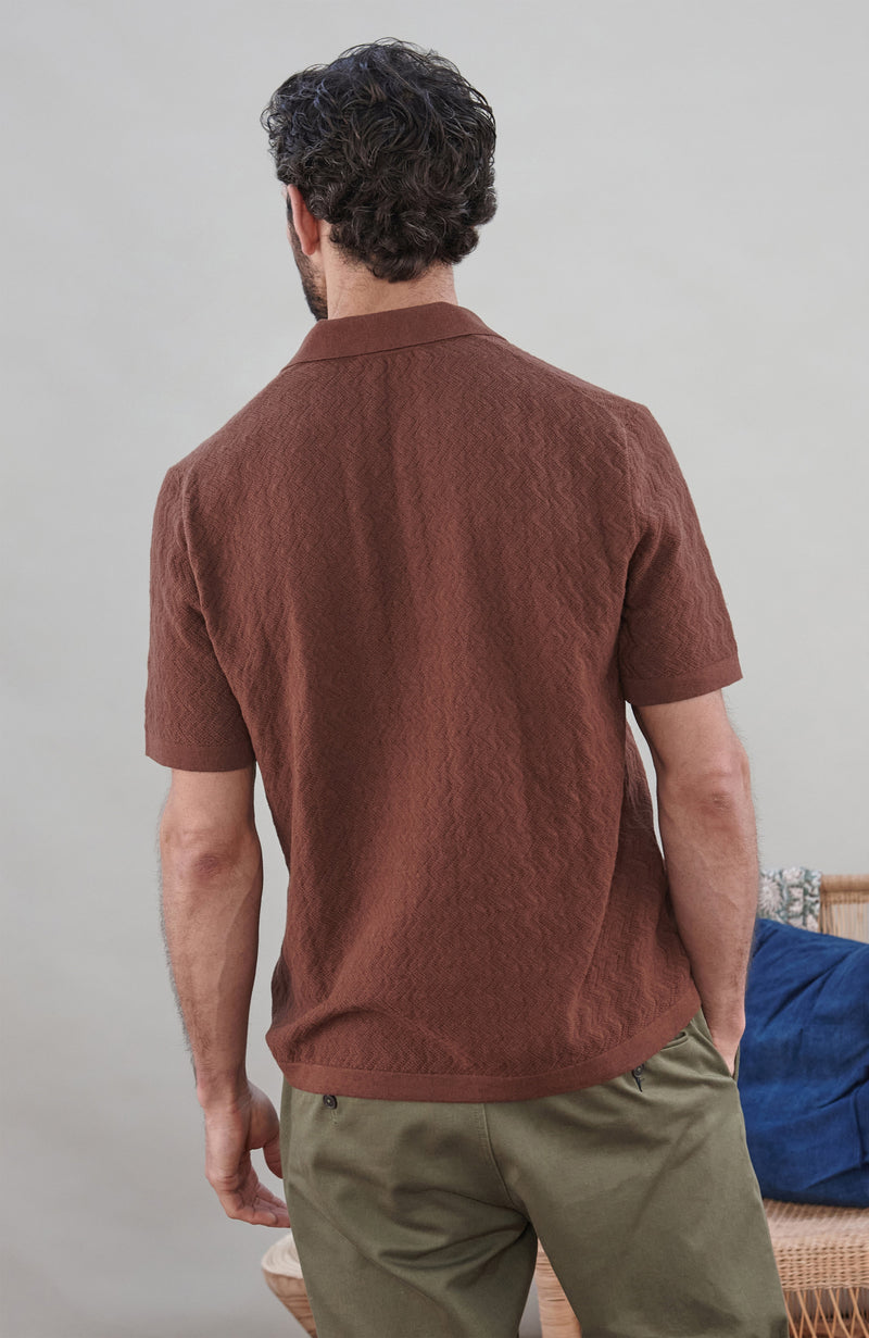 Mens Cotton Linen Racking Knit Resort Shirt