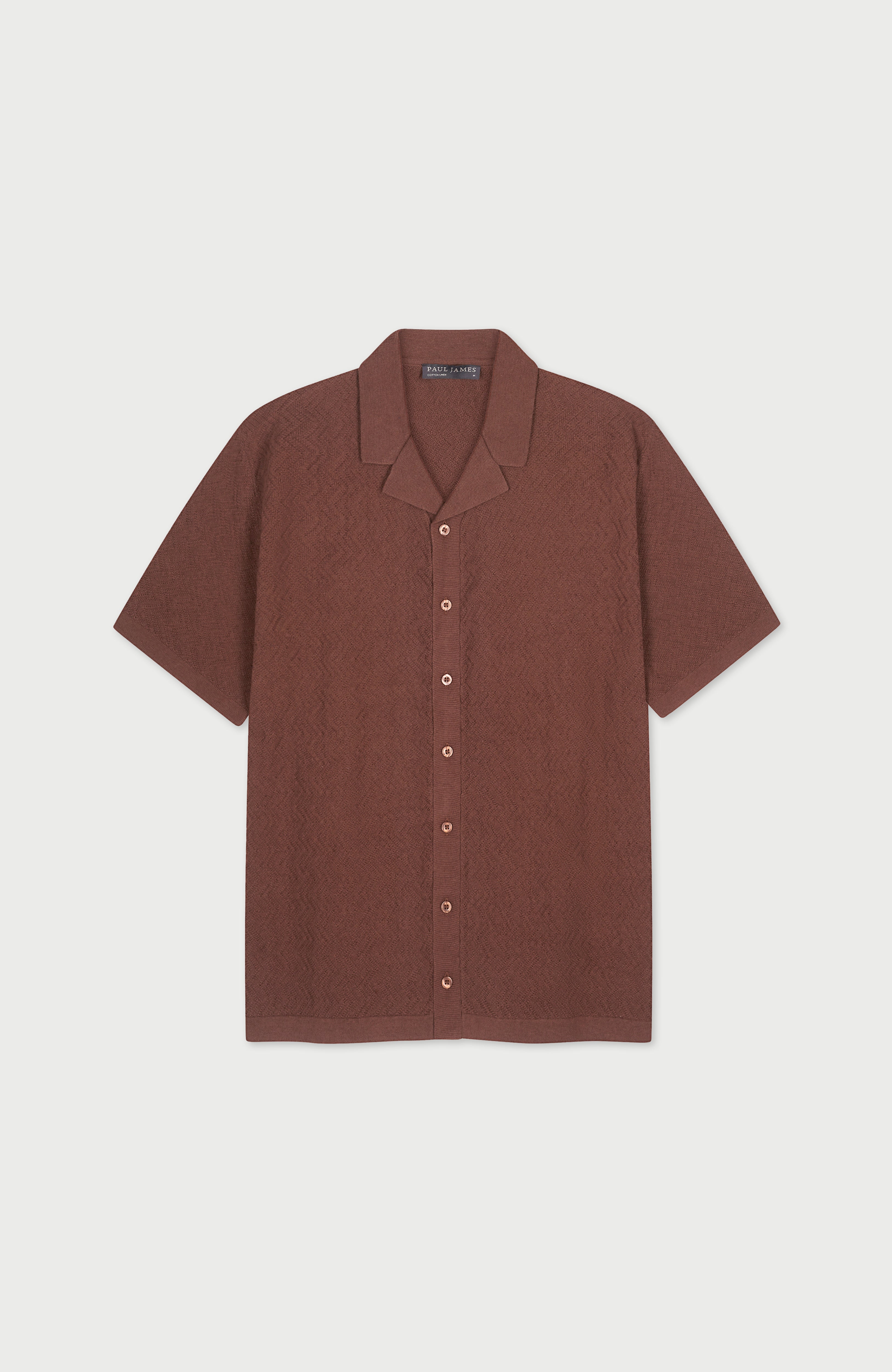 Mens Cotton Linen Racking Knit Resort Shirt