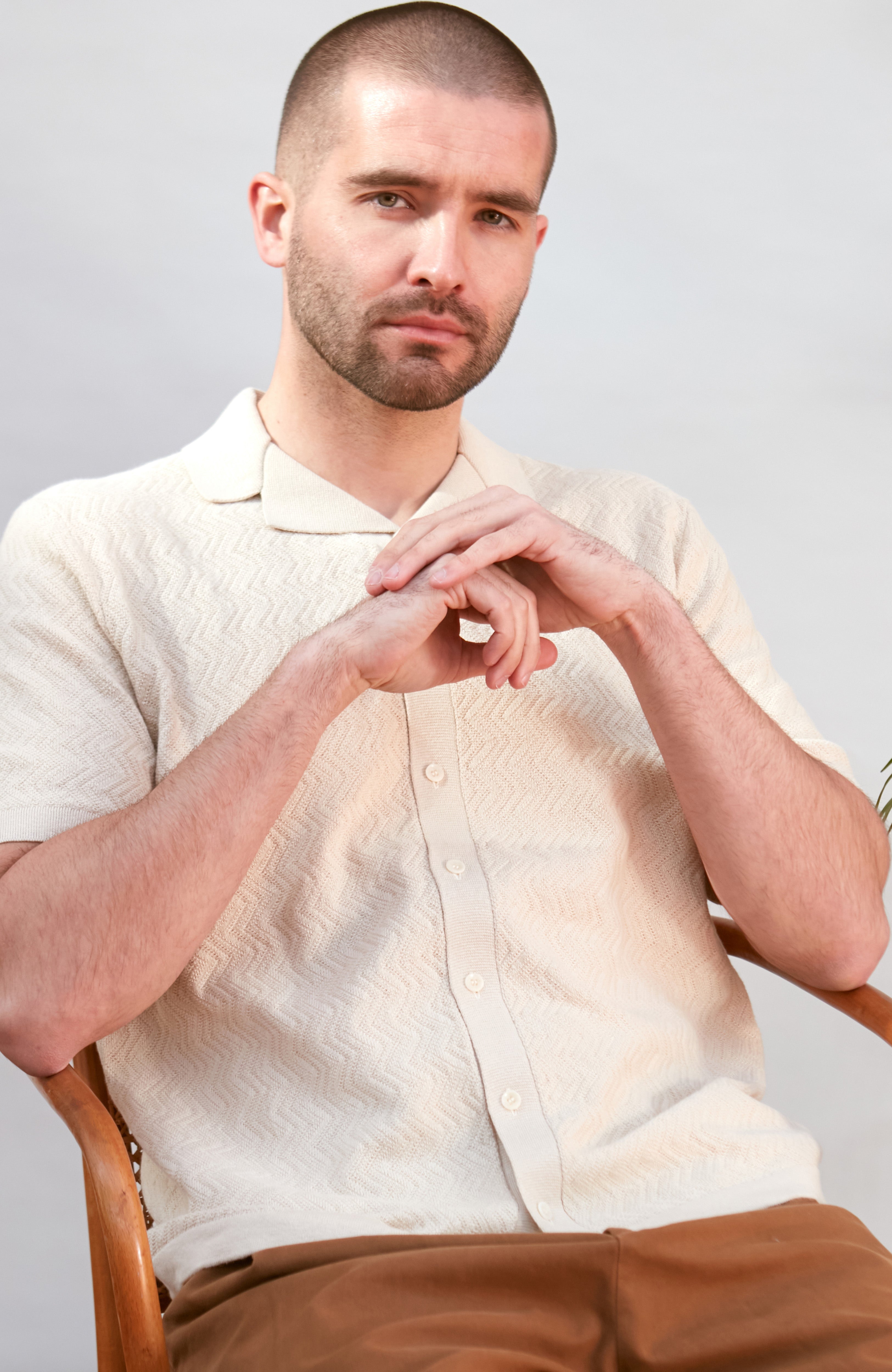 Mens Cotton Linen Racking Knit Resort Shirt