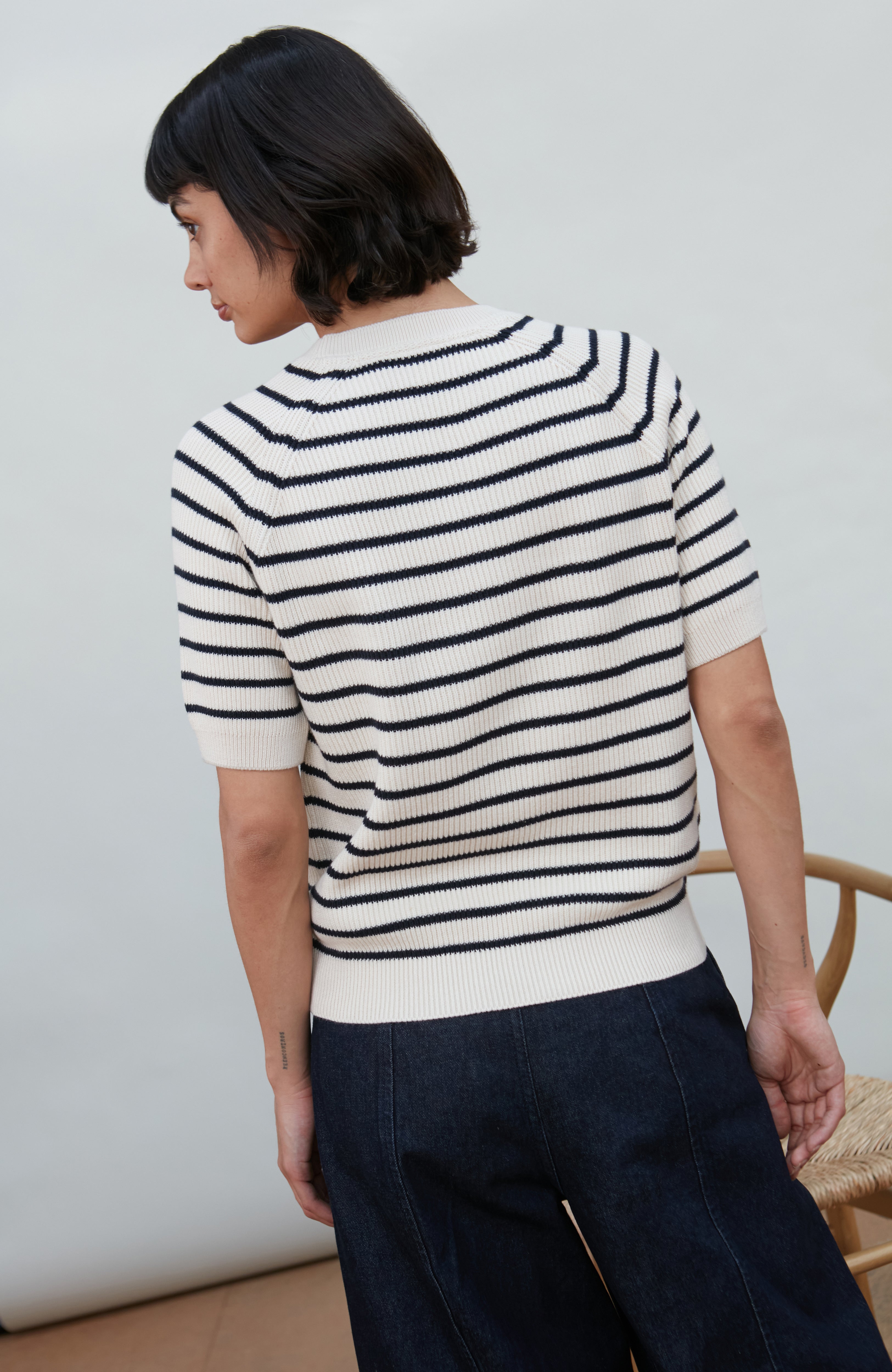 Womens Lightweight Cotton Rib Stripe Top