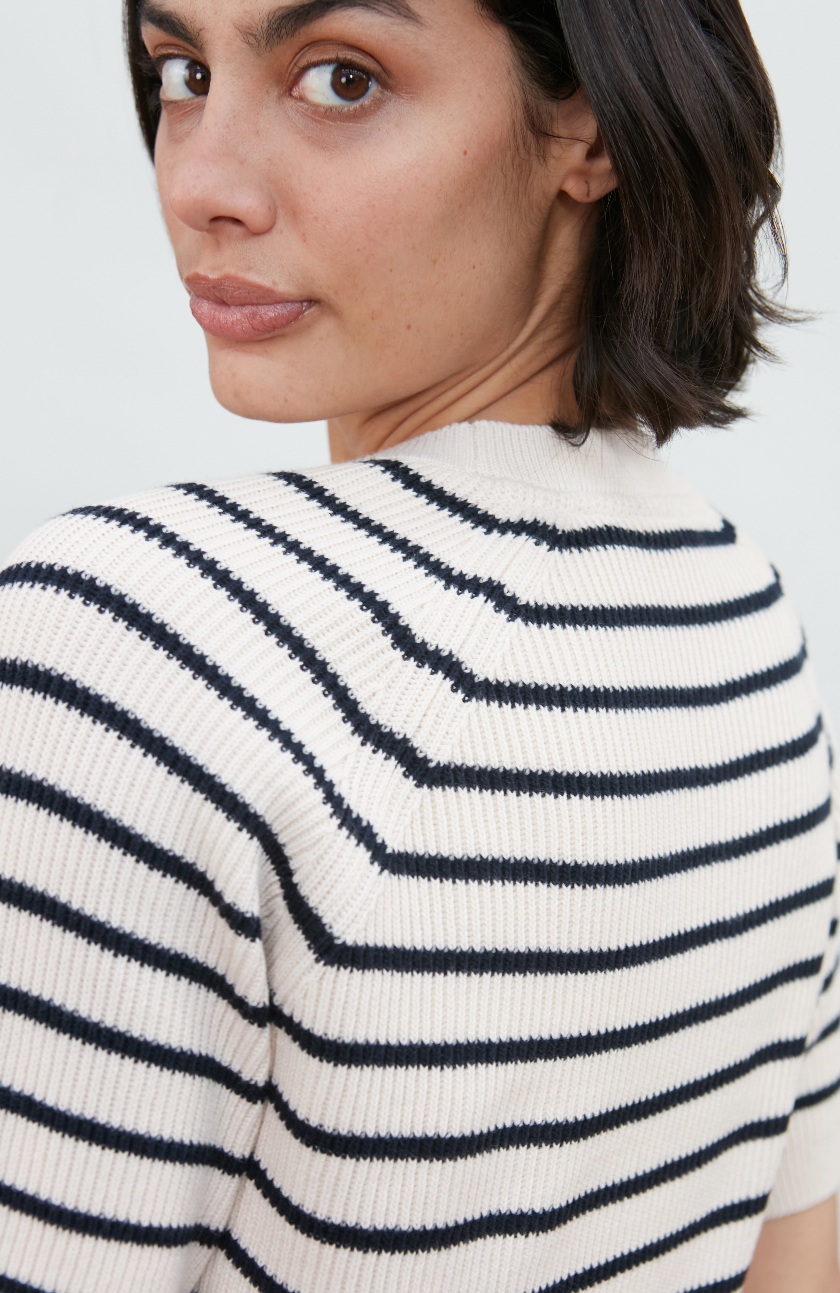 Womens Lightweight Cotton Rib Stripe Top