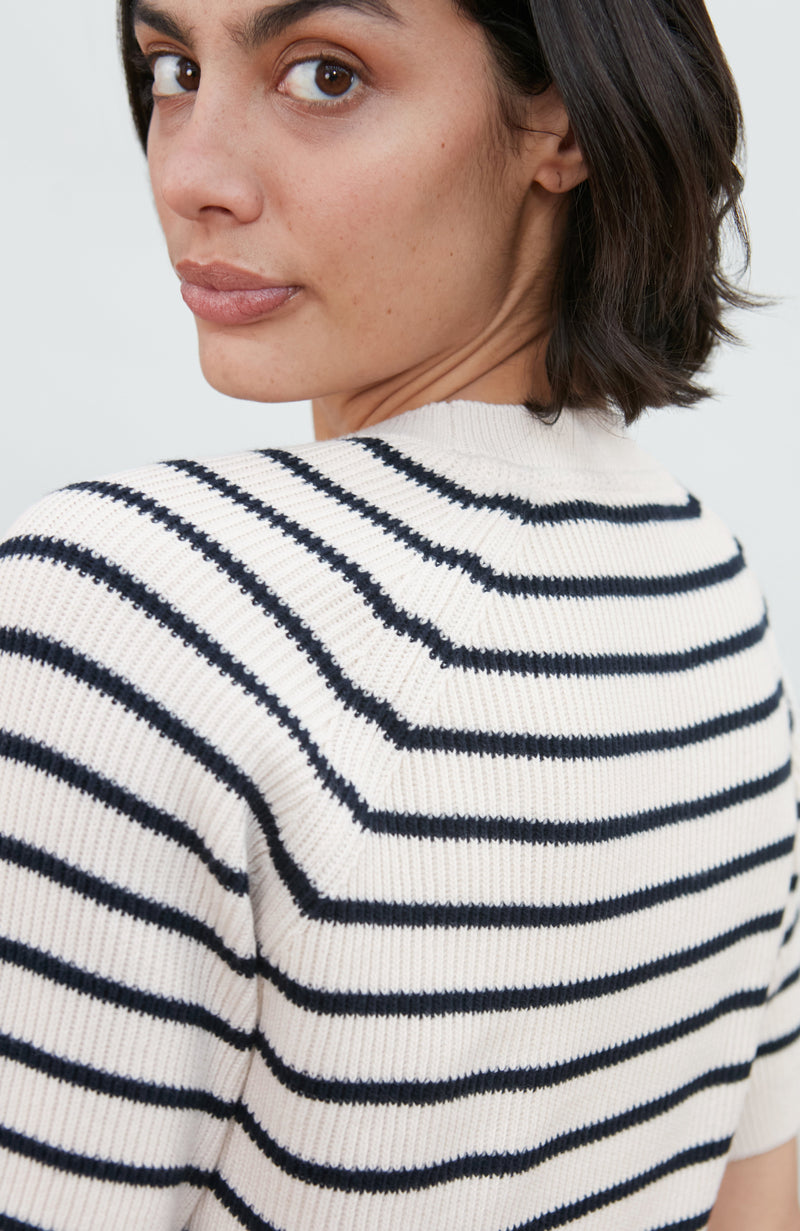 Womens Lightweight Cotton Rib Stripe Top