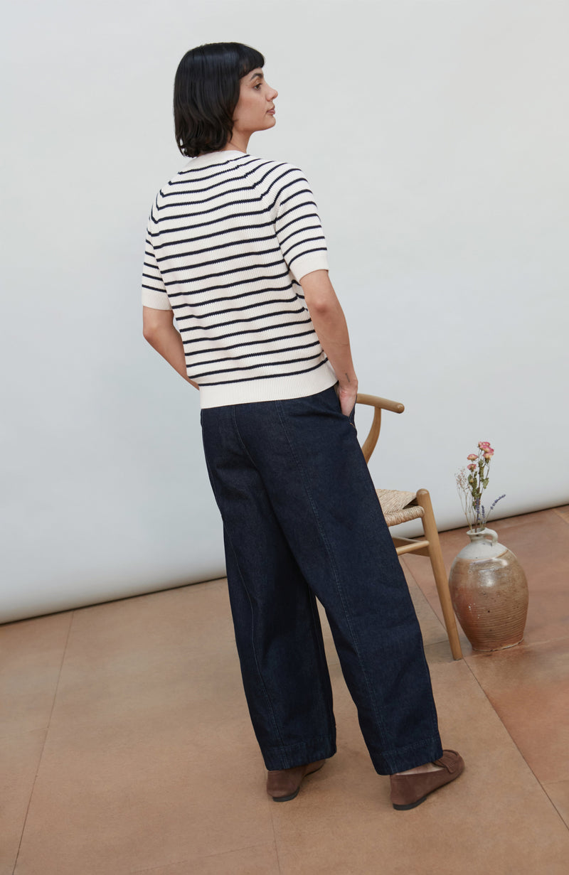 Womens Lightweight Cotton Rib Stripe Top