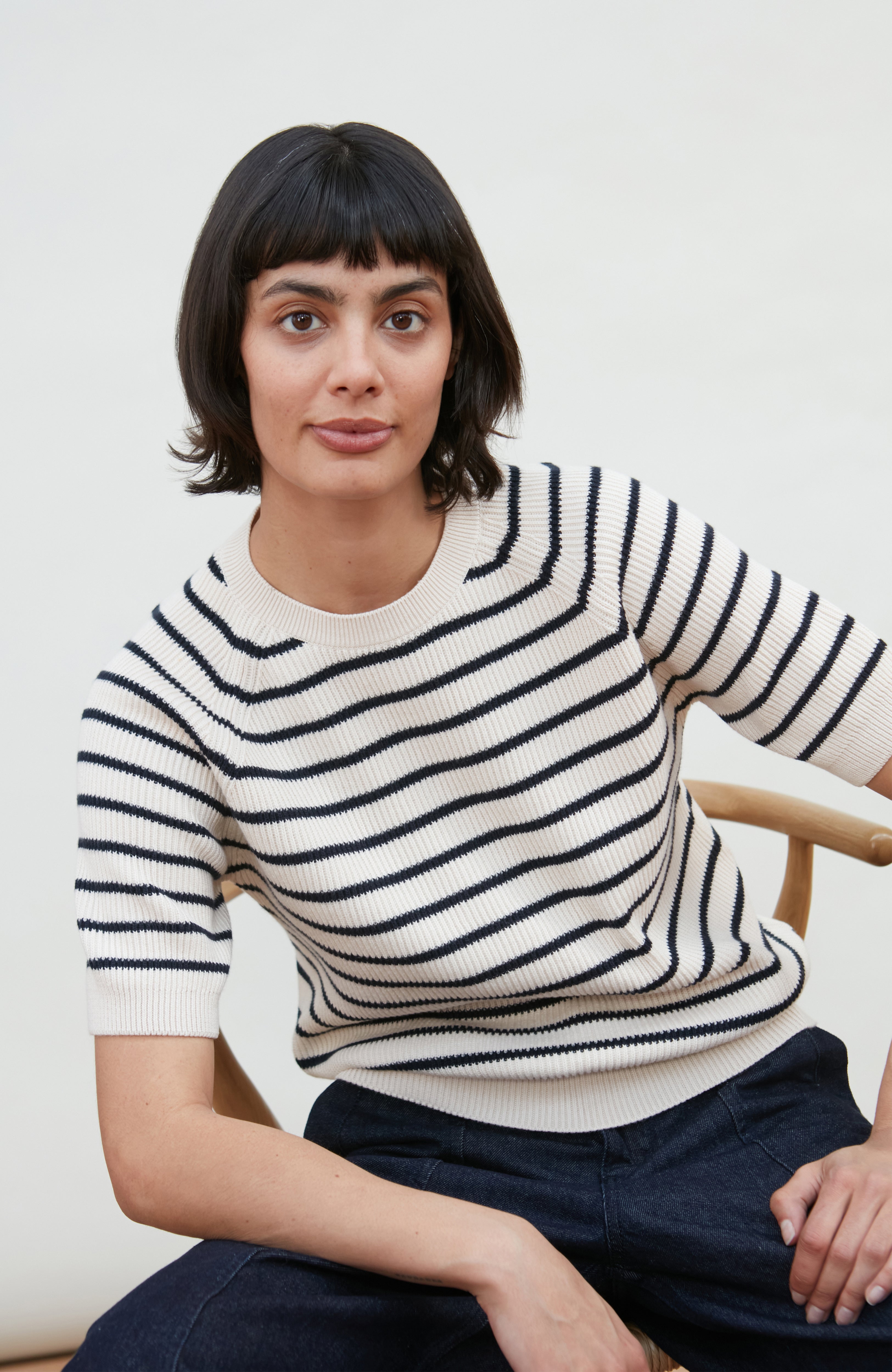 Womens Lightweight Cotton Rib Stripe Top