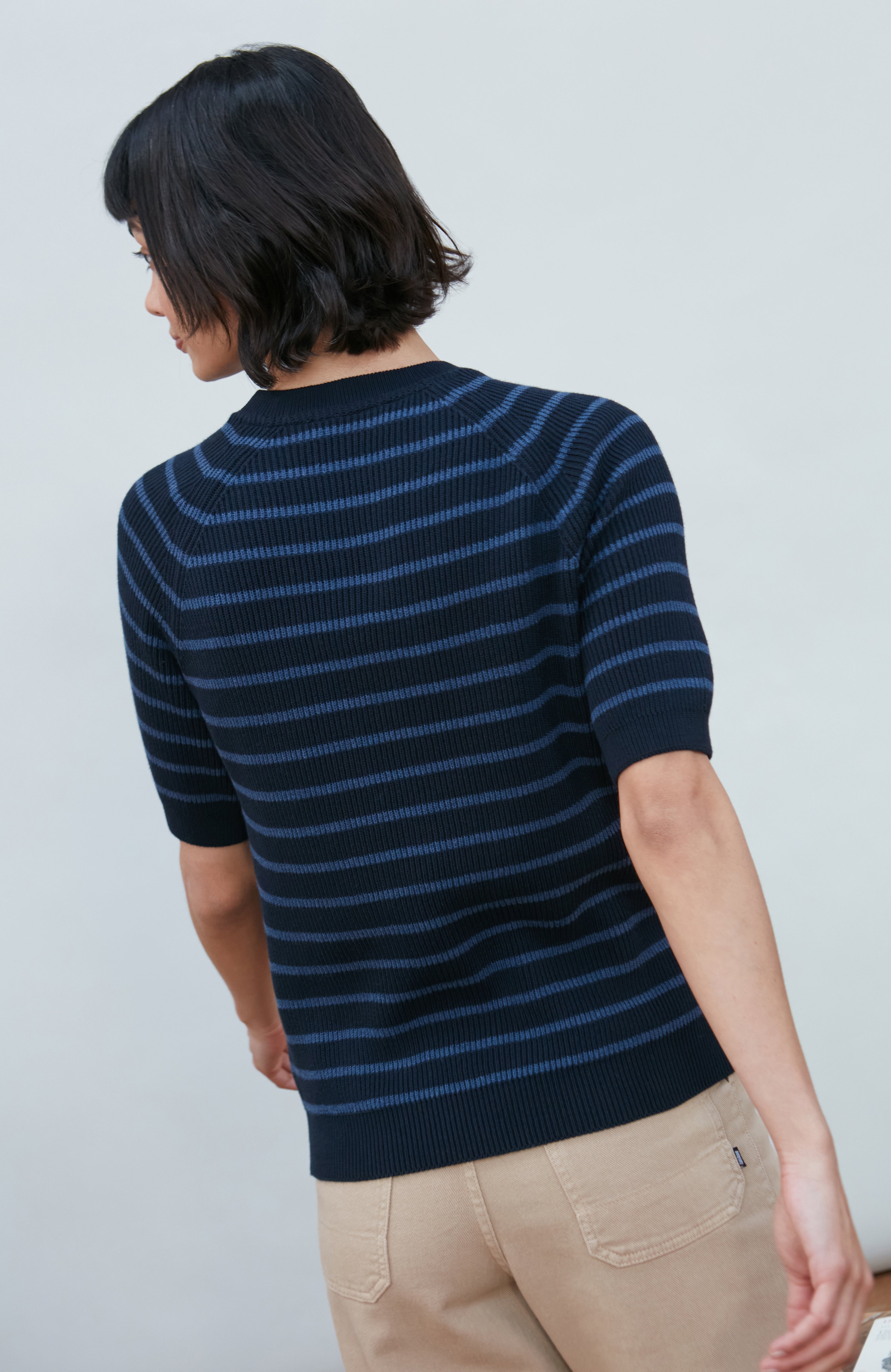 Womens Lightweight Cotton Rib Stripe Top