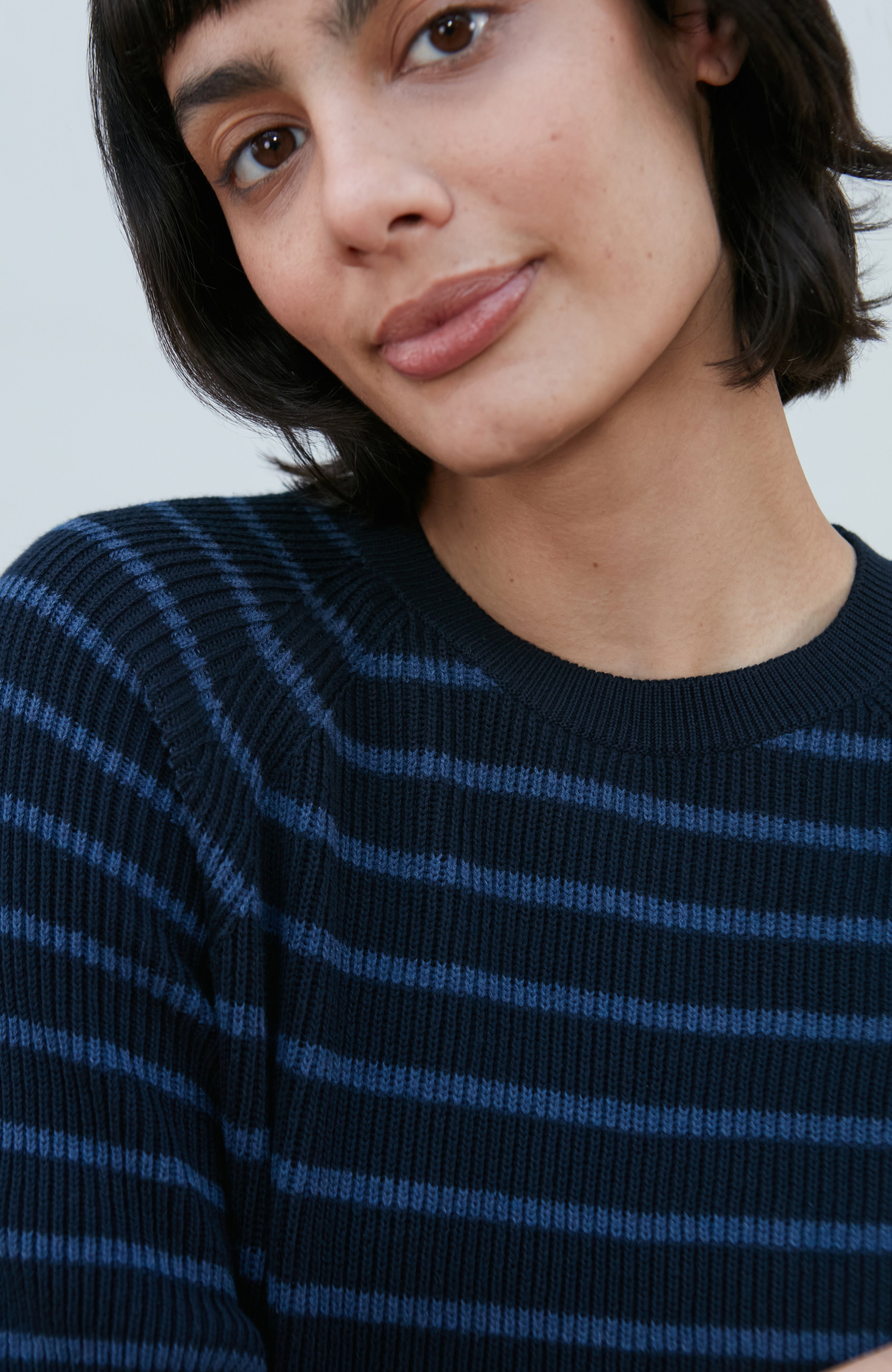 Womens Lightweight Cotton Rib Stripe Top