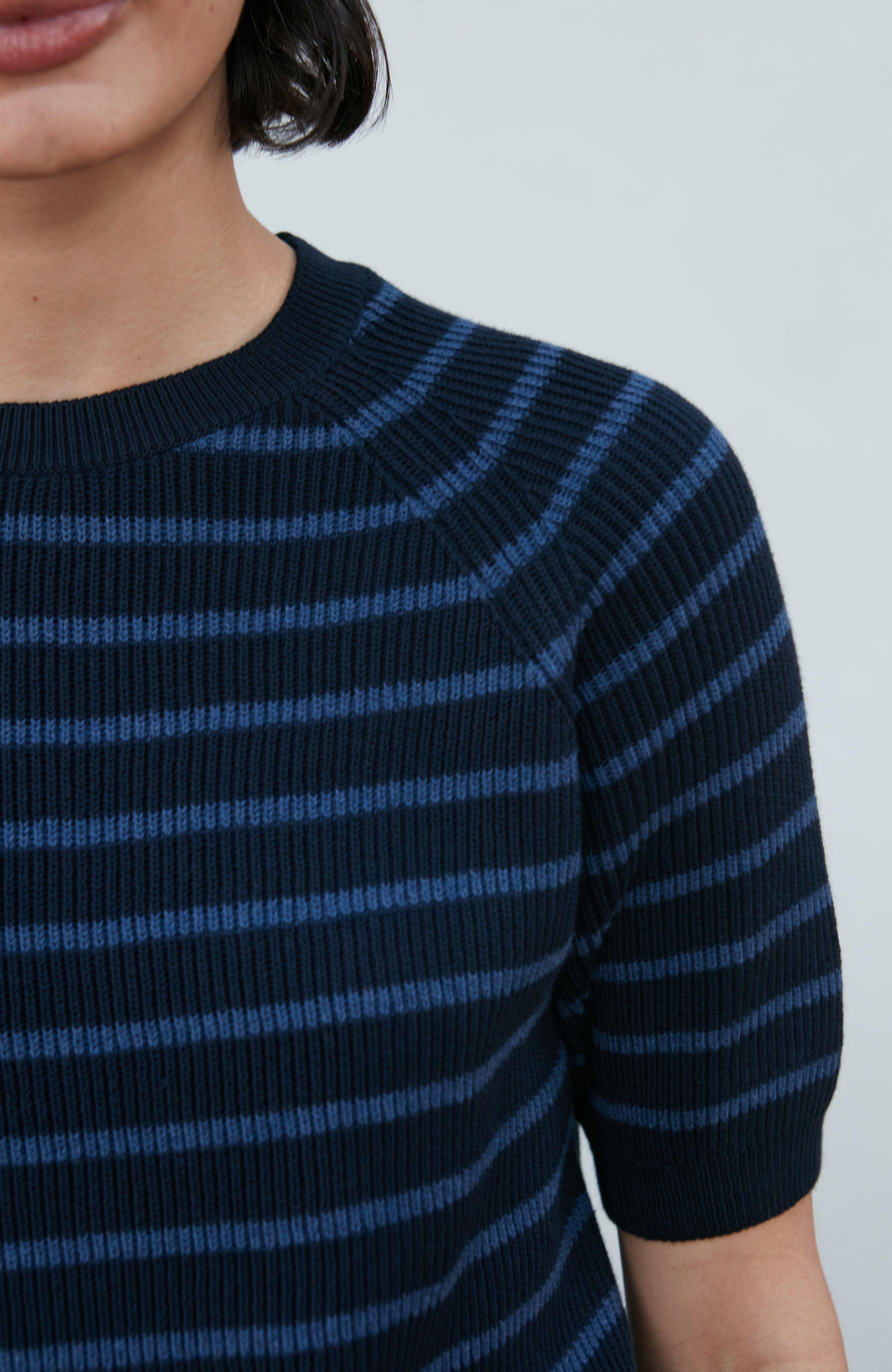 Womens Lightweight Cotton Rib Stripe Top