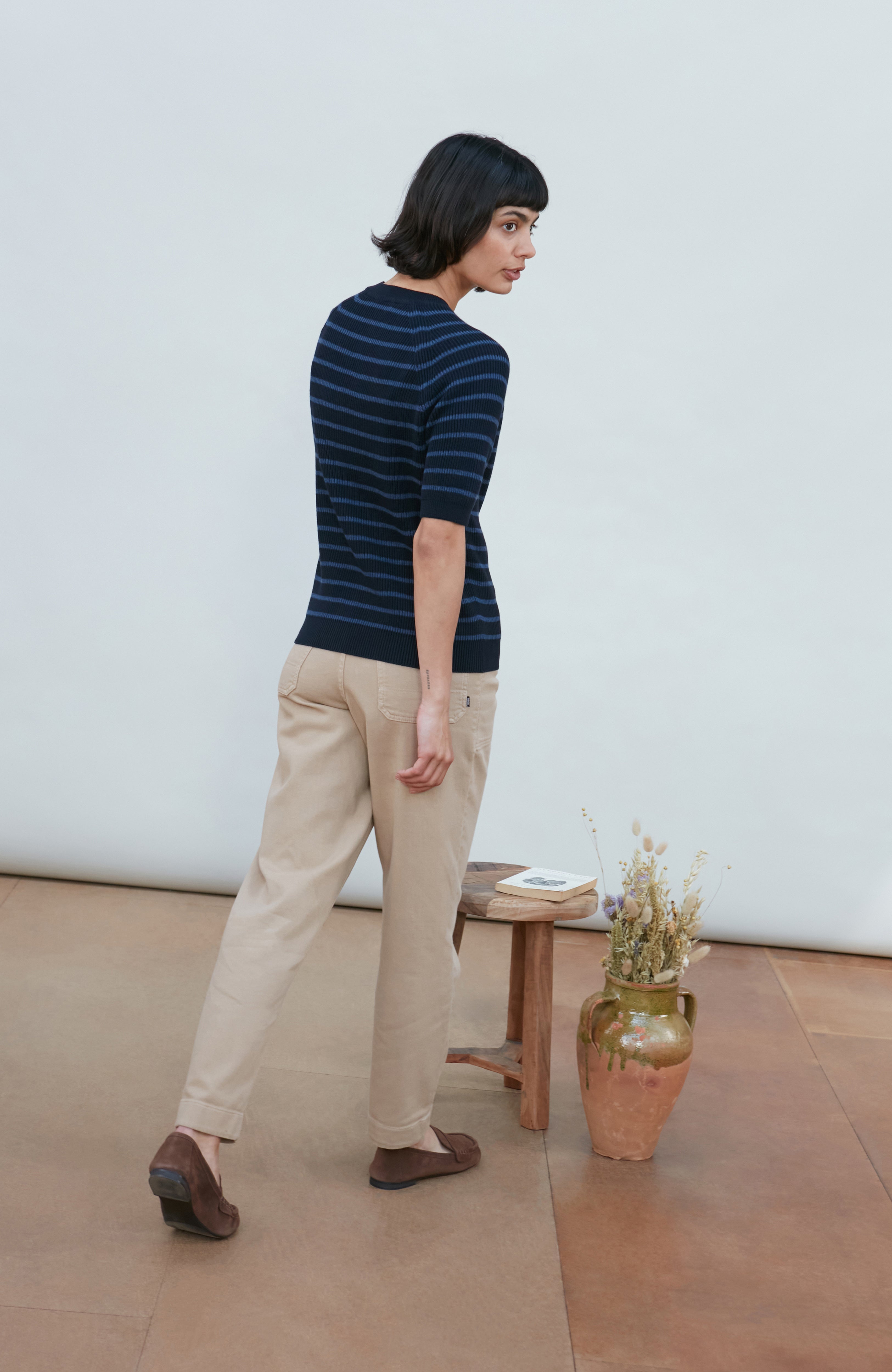 Womens Lightweight Cotton Rib Stripe Top