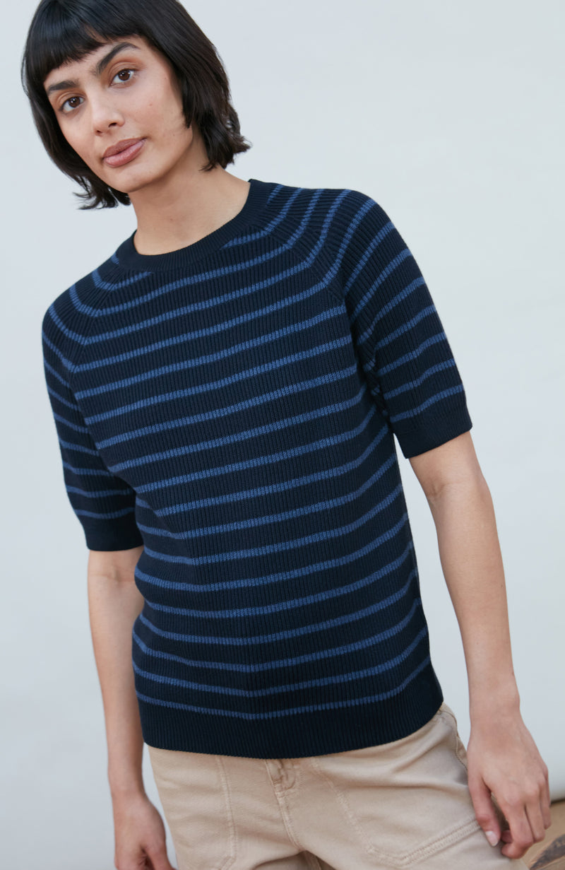 Womens Lightweight Cotton Rib Stripe Top