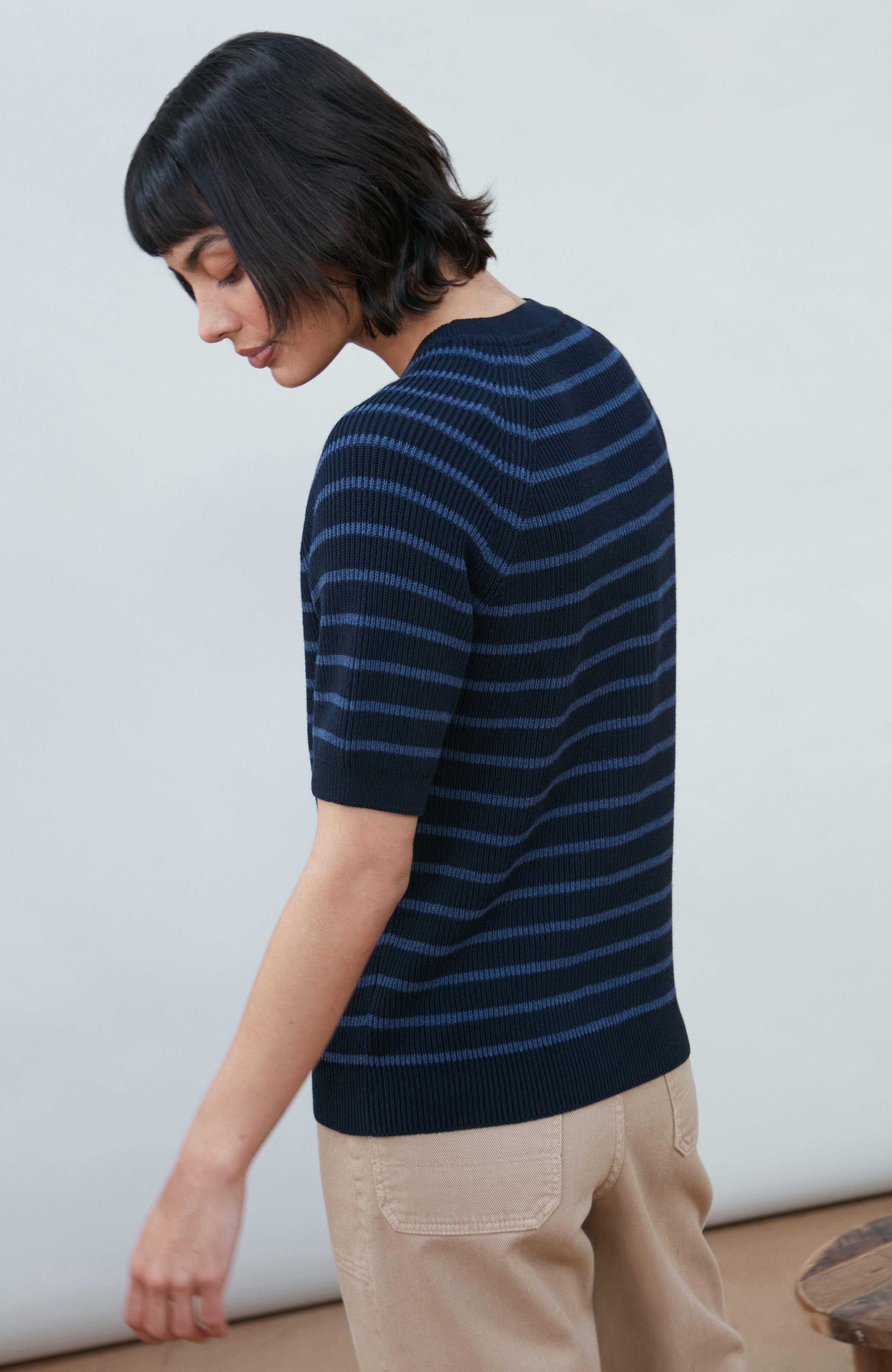 Womens Lightweight Cotton Rib Stripe Top
