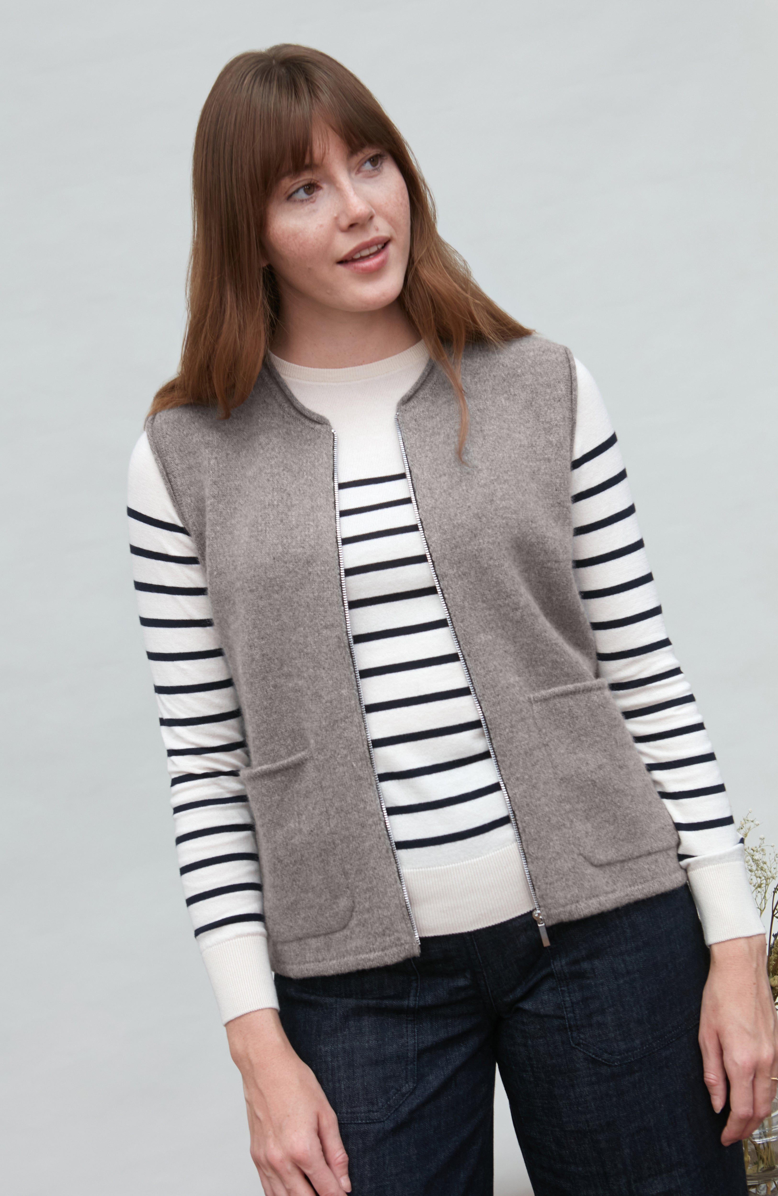 Womens Ultra Fine Cotton Breton Crew Neck Jumper