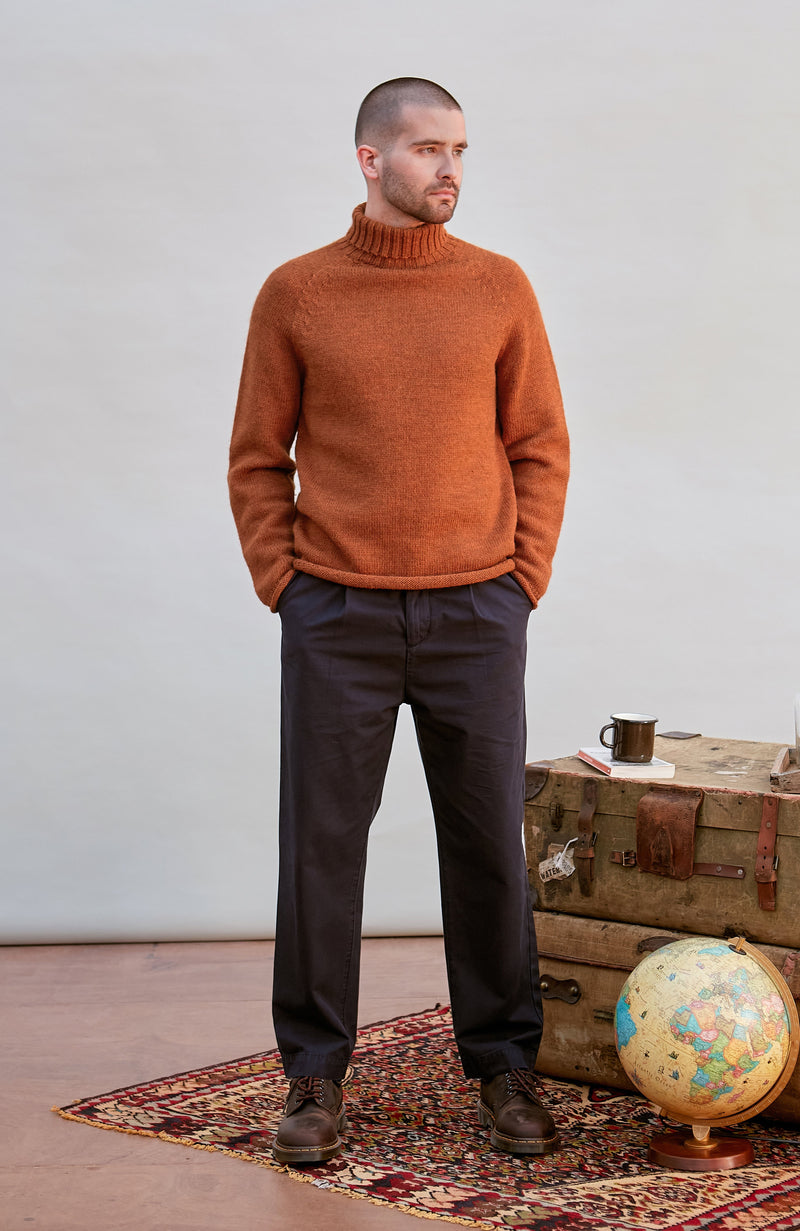 Mens British Wool Fishermans Roll Neck Jumper