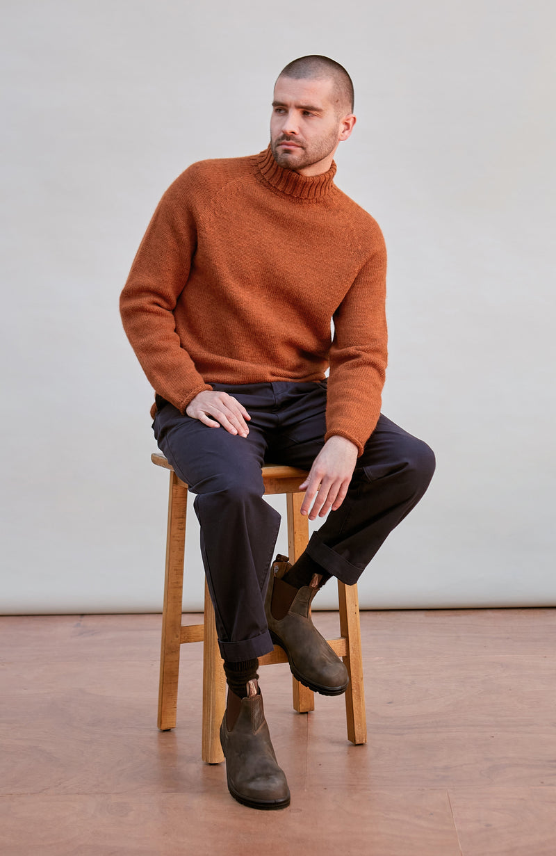 Mens British Wool Fishermans Roll Neck Jumper