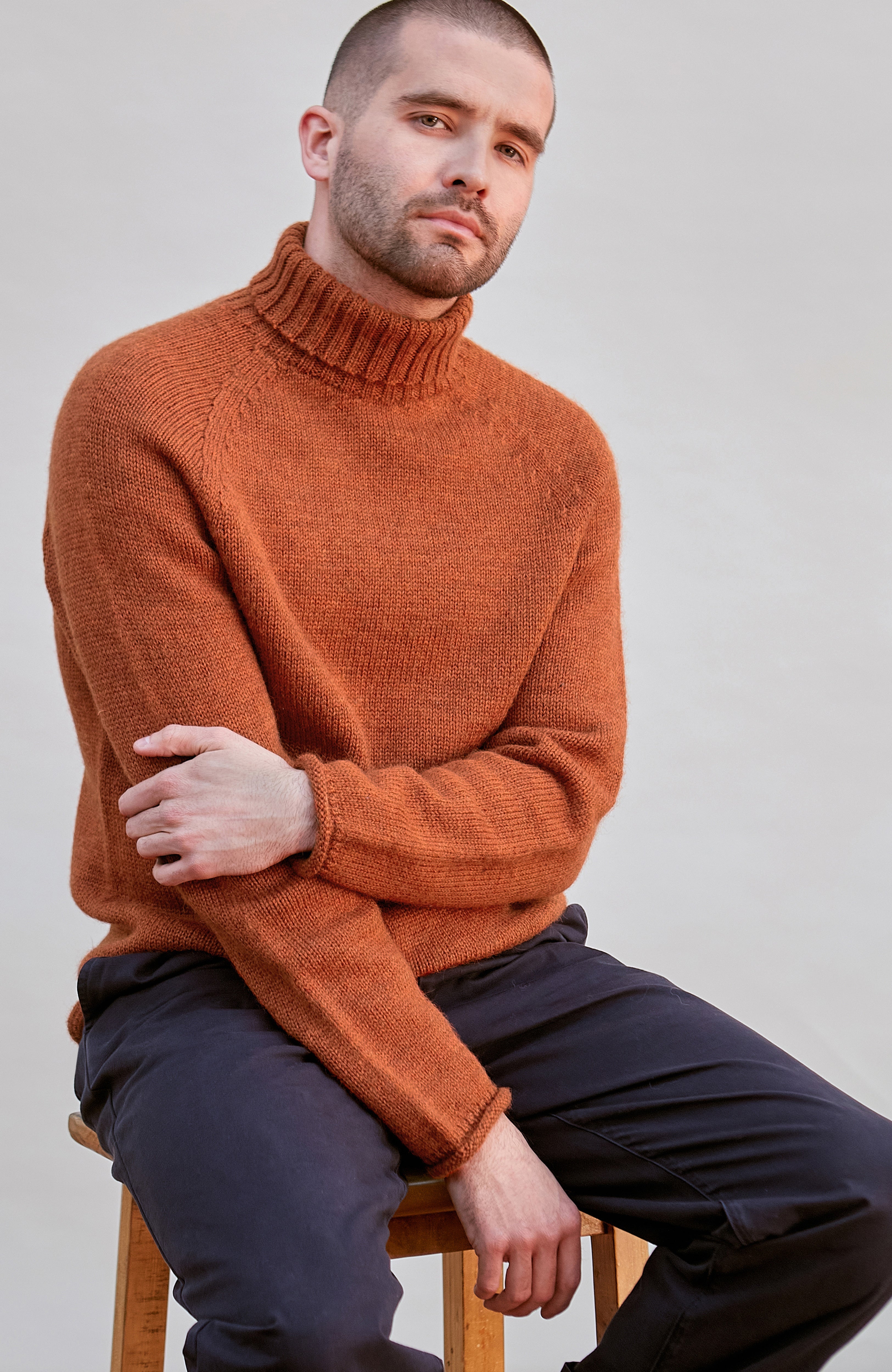 Mens British Wool Fishermans Roll Neck Jumper