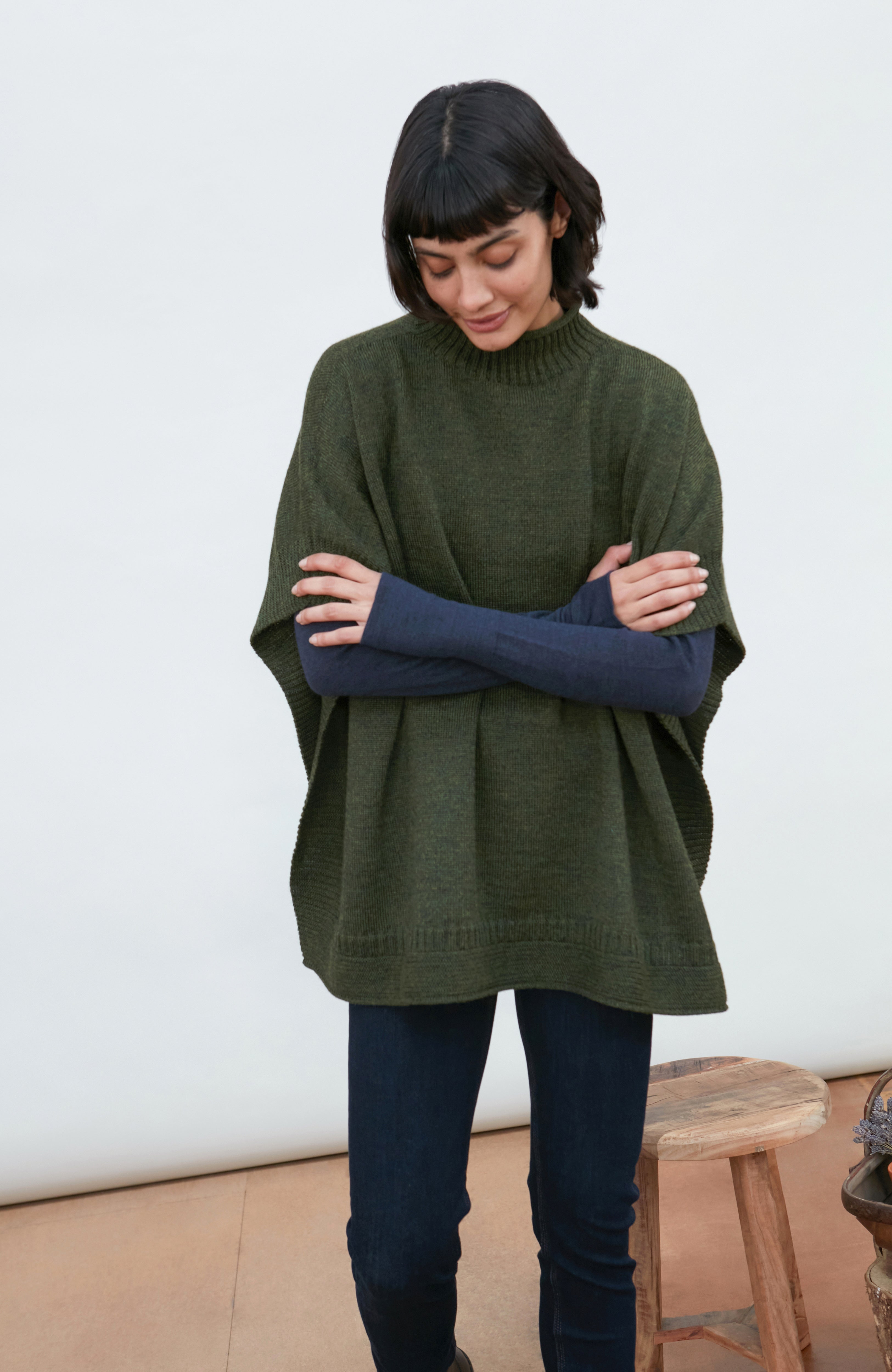 Womens Chunky Merino Wool Poncho