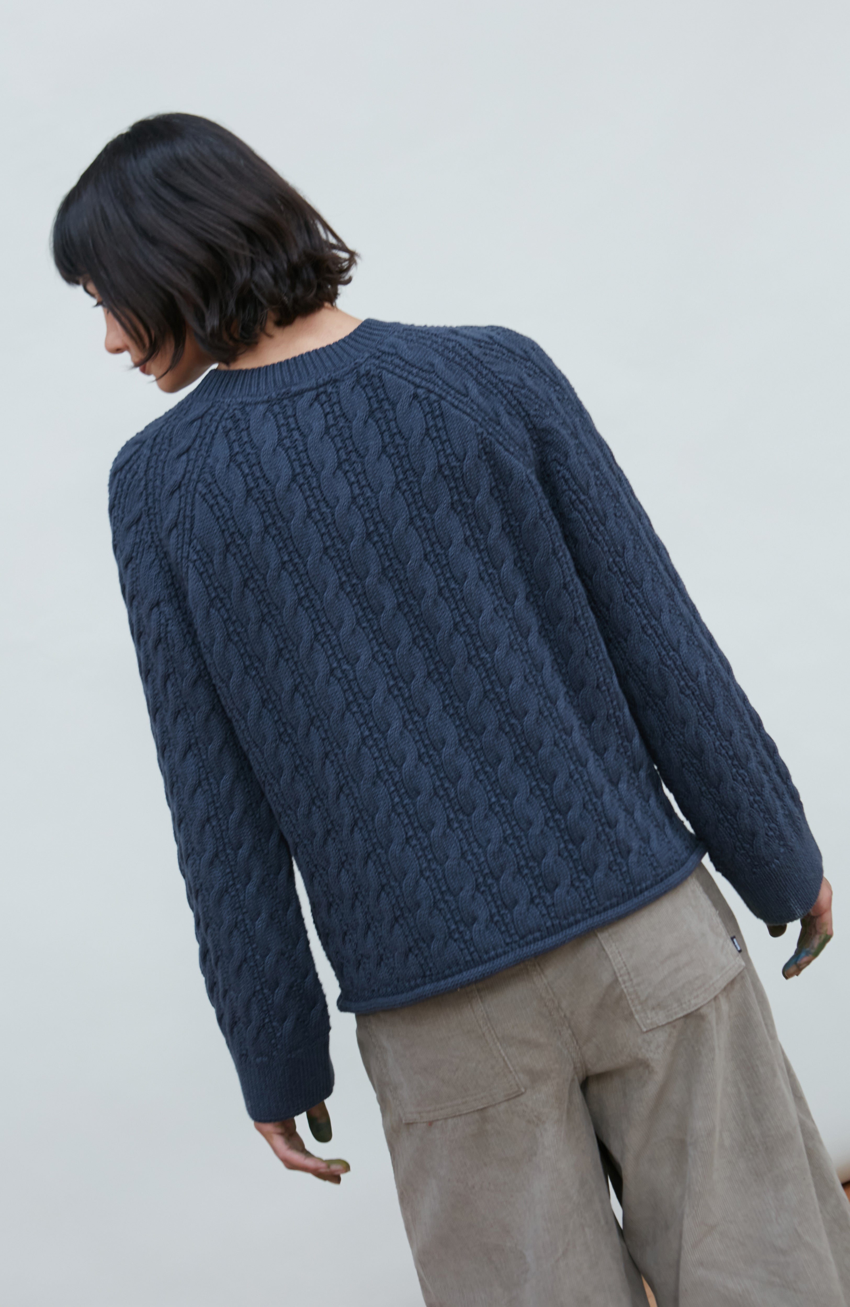 Womens Heavyweight Cotton Textured Cable Jumper