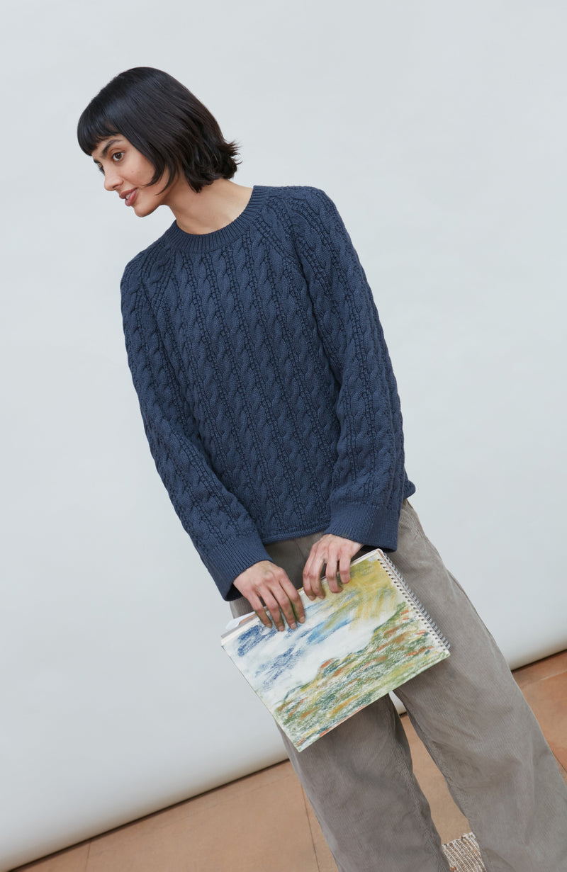 Womens Heavyweight Cotton Textured Cable Jumper