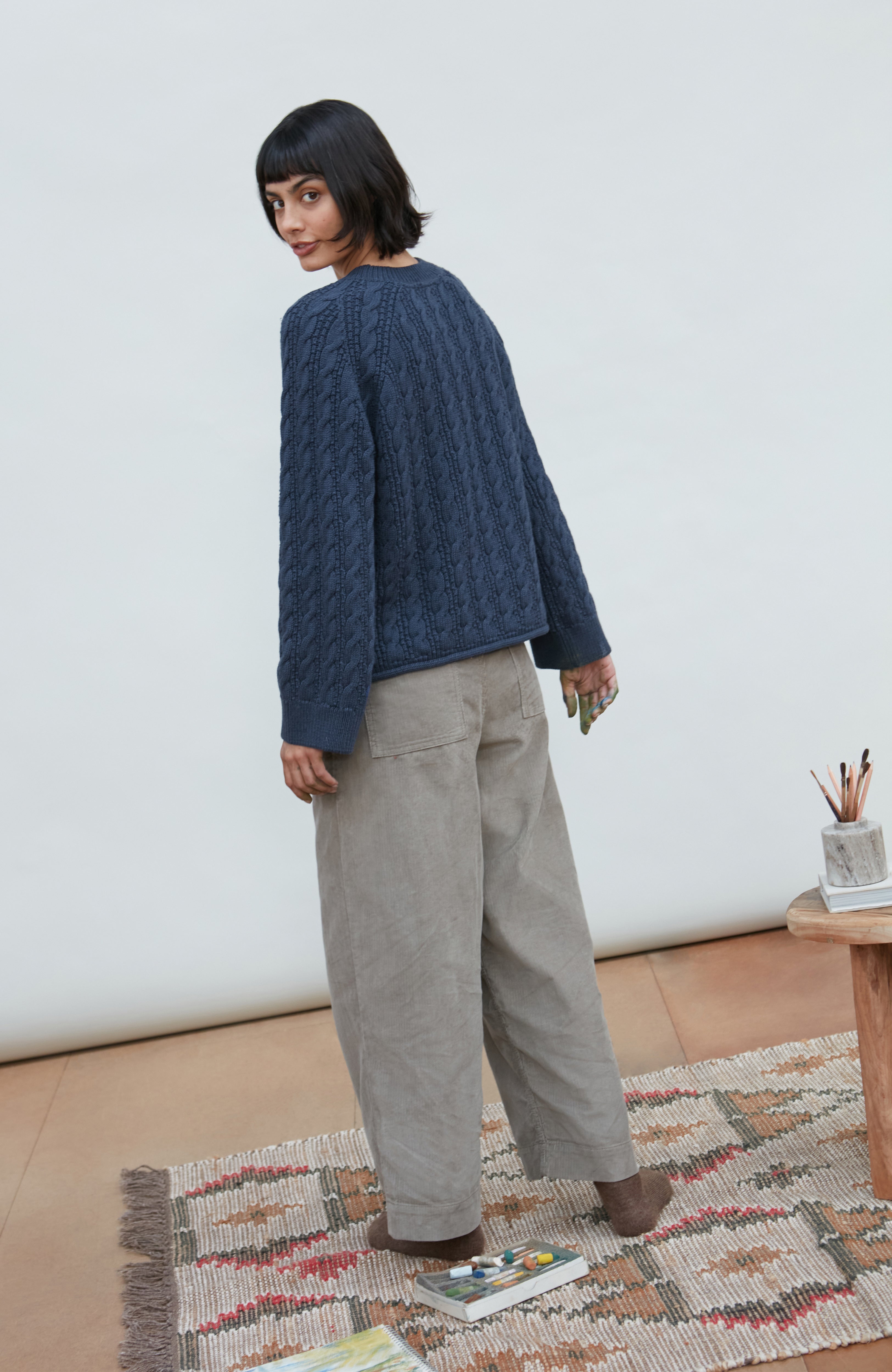 Womens Heavyweight Cotton Textured Cable Jumper