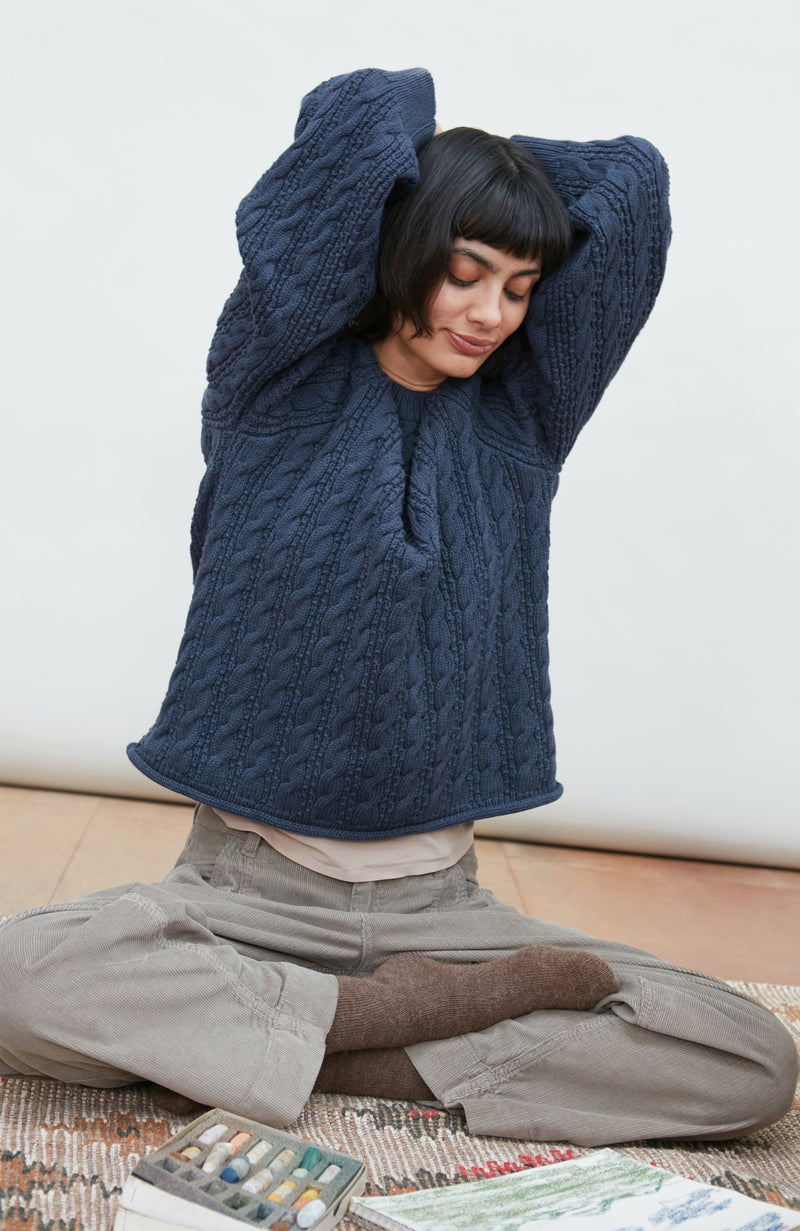 Womens Heavyweight Cotton Textured Cable Jumper